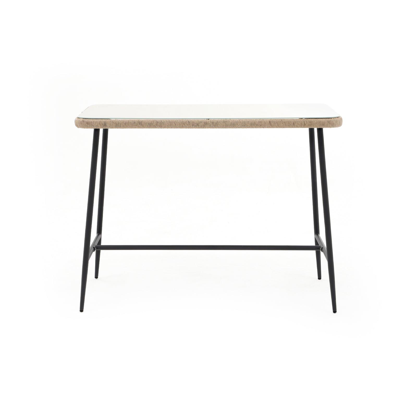 Hallerbos Modern natural rattan outdoor Bar Table with steel frame, front - Jardina Furniture