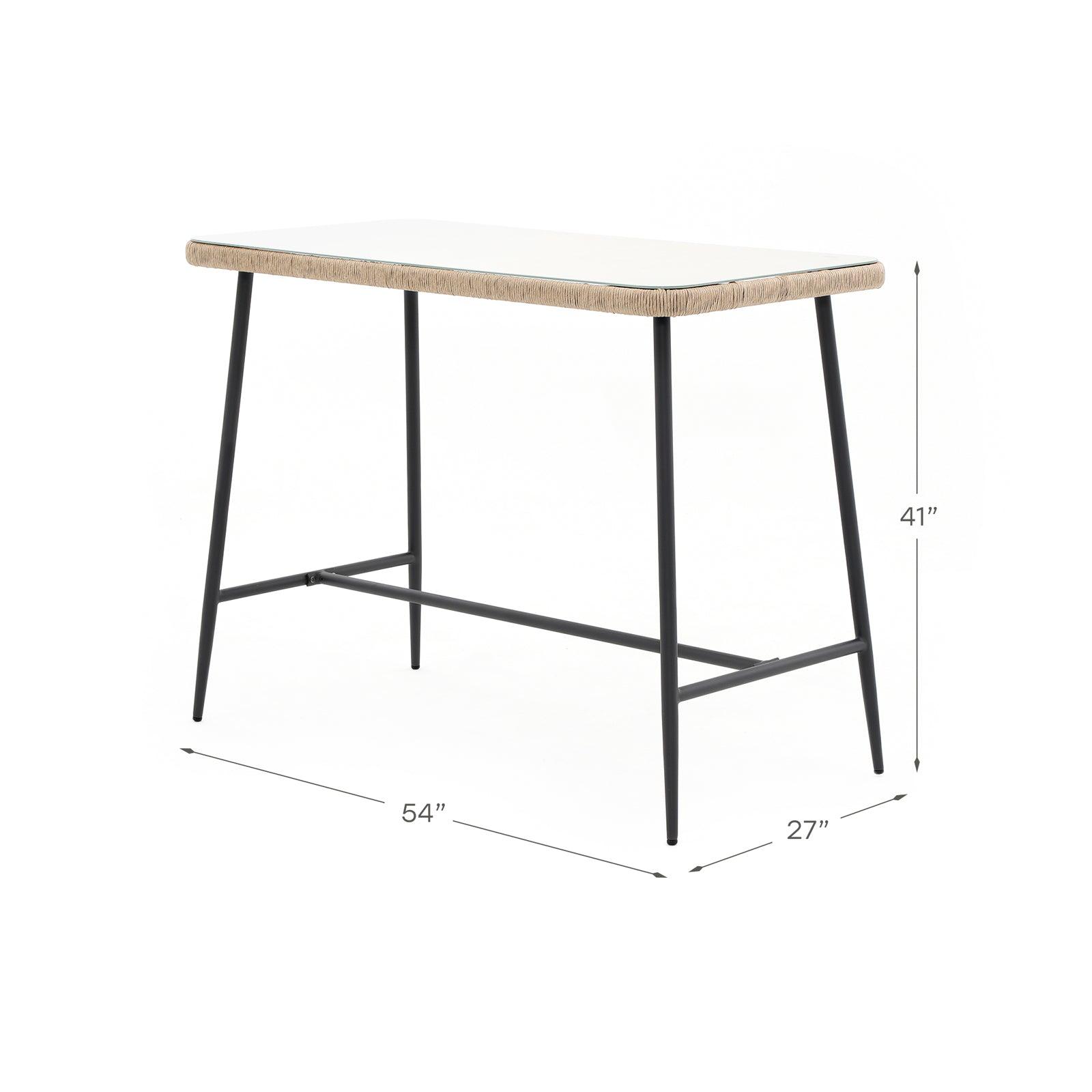 Hallerbos natural rattan outdoor Bar Table with steel frame, dimension info- Jardina Furniture