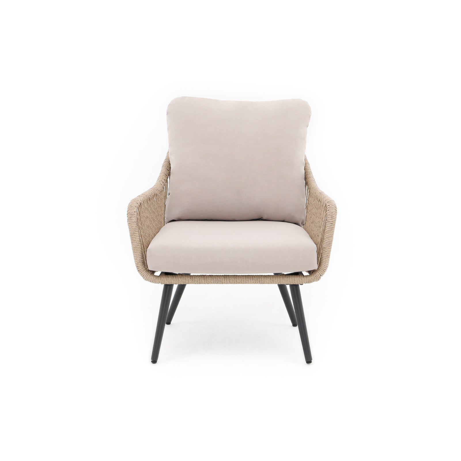 Hallerbos natural Wicker Lounge Chairs with Twisted Rattan design, steel frame, beige cushions, front view - Jardina Furniture#Color_Natural