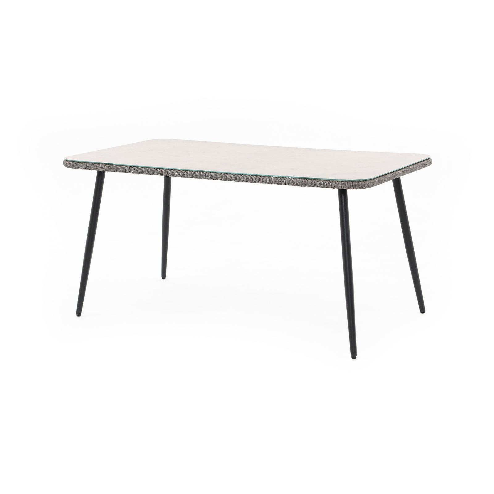 Hallerbos Rectangle Dining Table with Tempered Glass top and grey rattan design - Jardina Furniture #Color_Grey