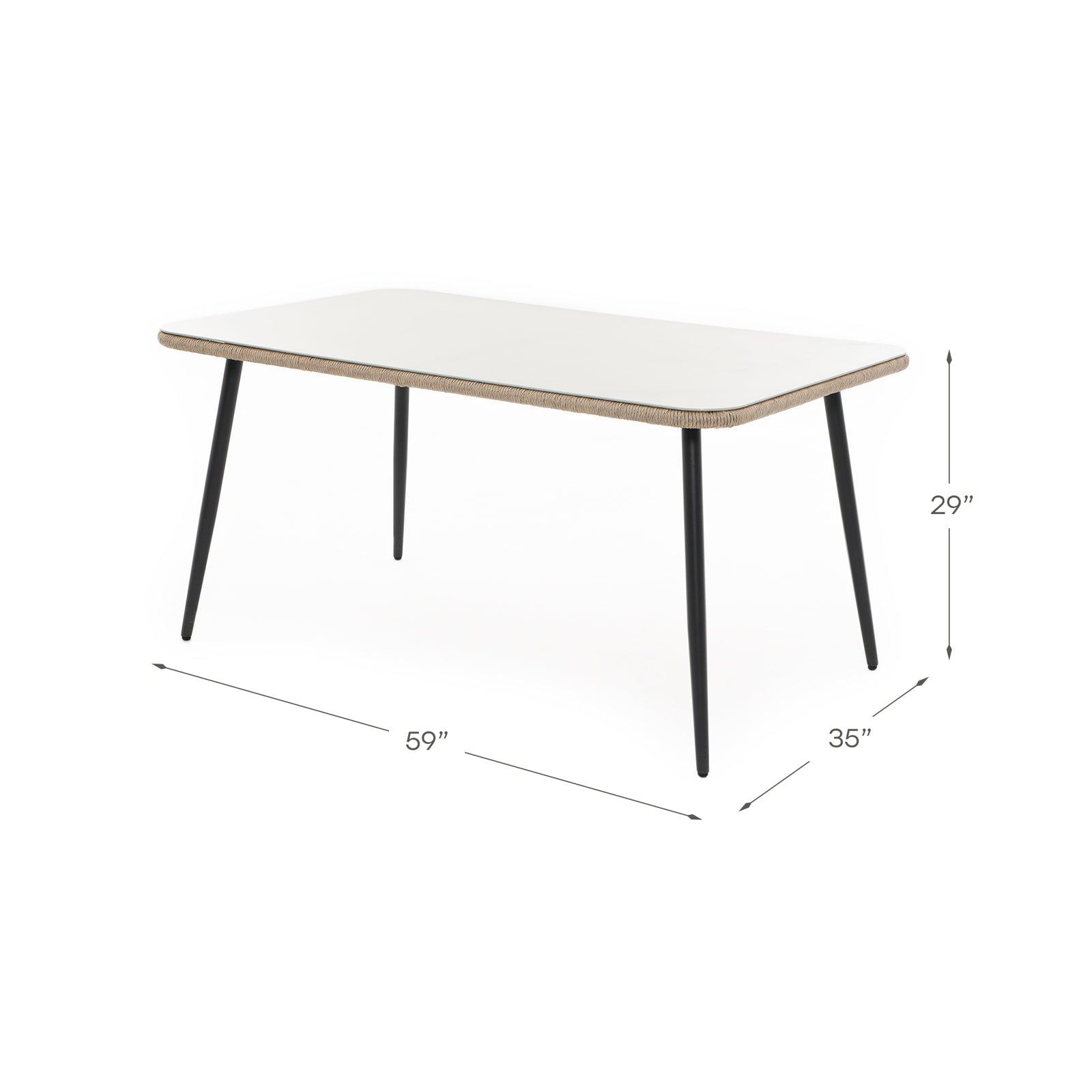 Hallerbos Rectangle Dining Table with Tempered Glass top and rattan design, dimension info - Jardina Furniture#Color_Natural
