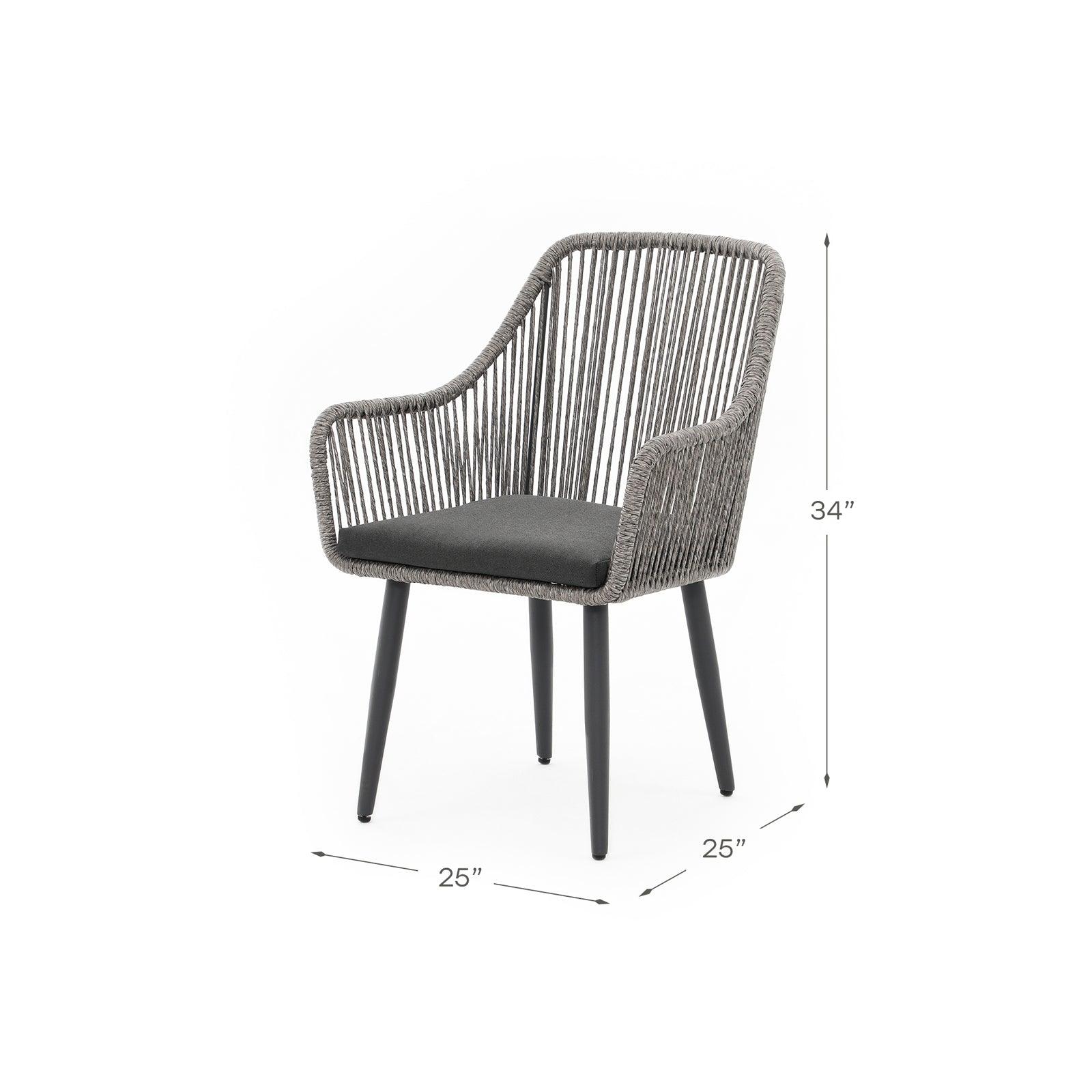 Hallerbos Outdoor Dining Chair with steel frame, grey twisted rattan design, grey cushion, dimension info- Jardina Furnitures - Jardina Furniture#Color_Grey