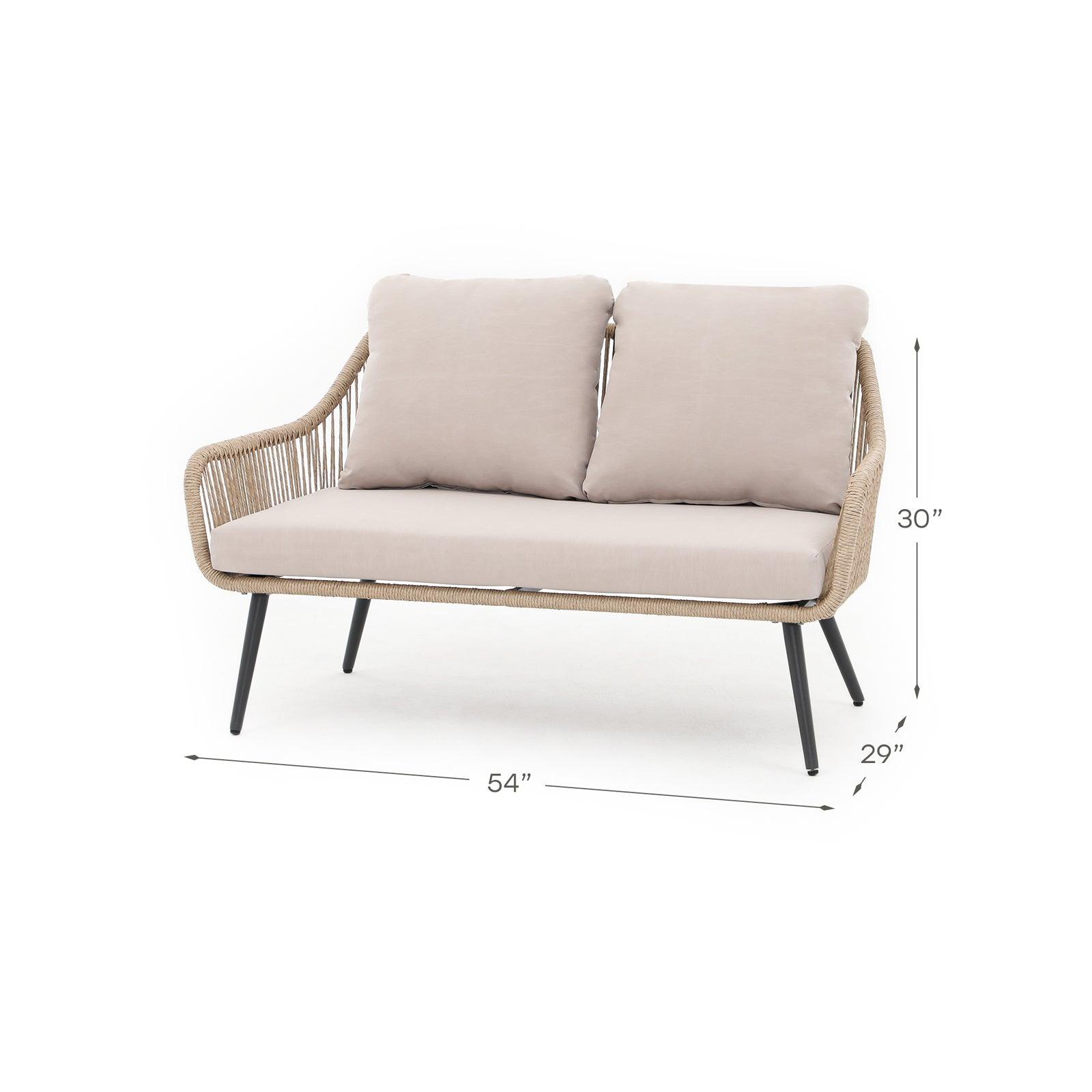 Hallerbos outdoor loveseat set, loveseat dimension info - Jardina Furniture#Color_Natural#Color_Beige