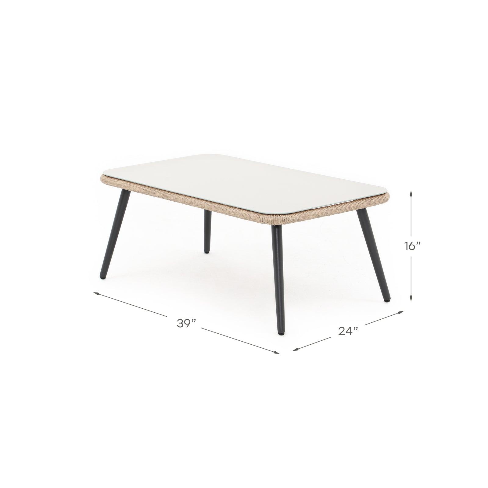 Hallerbos outdoor loveseat set, coffee table dimension info - Jardina Furniture#Color_Natural