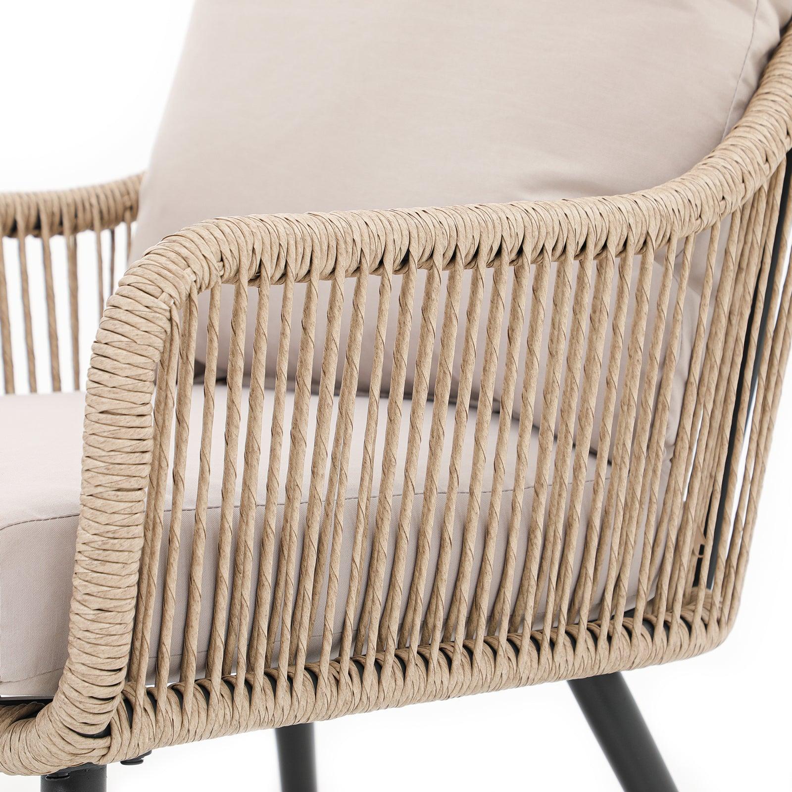 Hallerbos natural outdoor arm chair with steel frame, beige cushion, rattan detail - Jardina Furniture#Color_Natural
