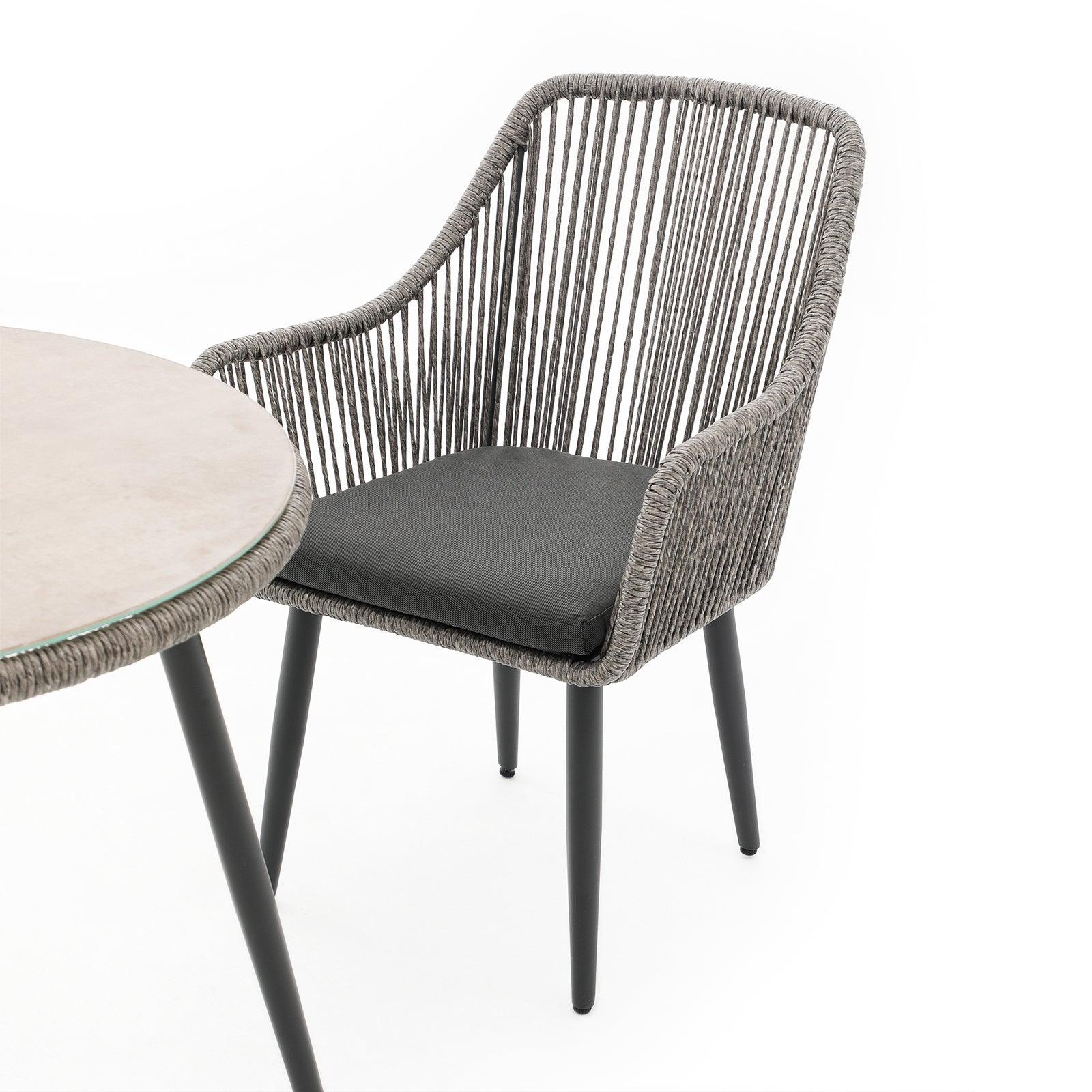 Hallerbos grey 5-piece outdoor Dining Set with steel frame, grey cushion, chair detail - Jardina Furniture#Color_Grey