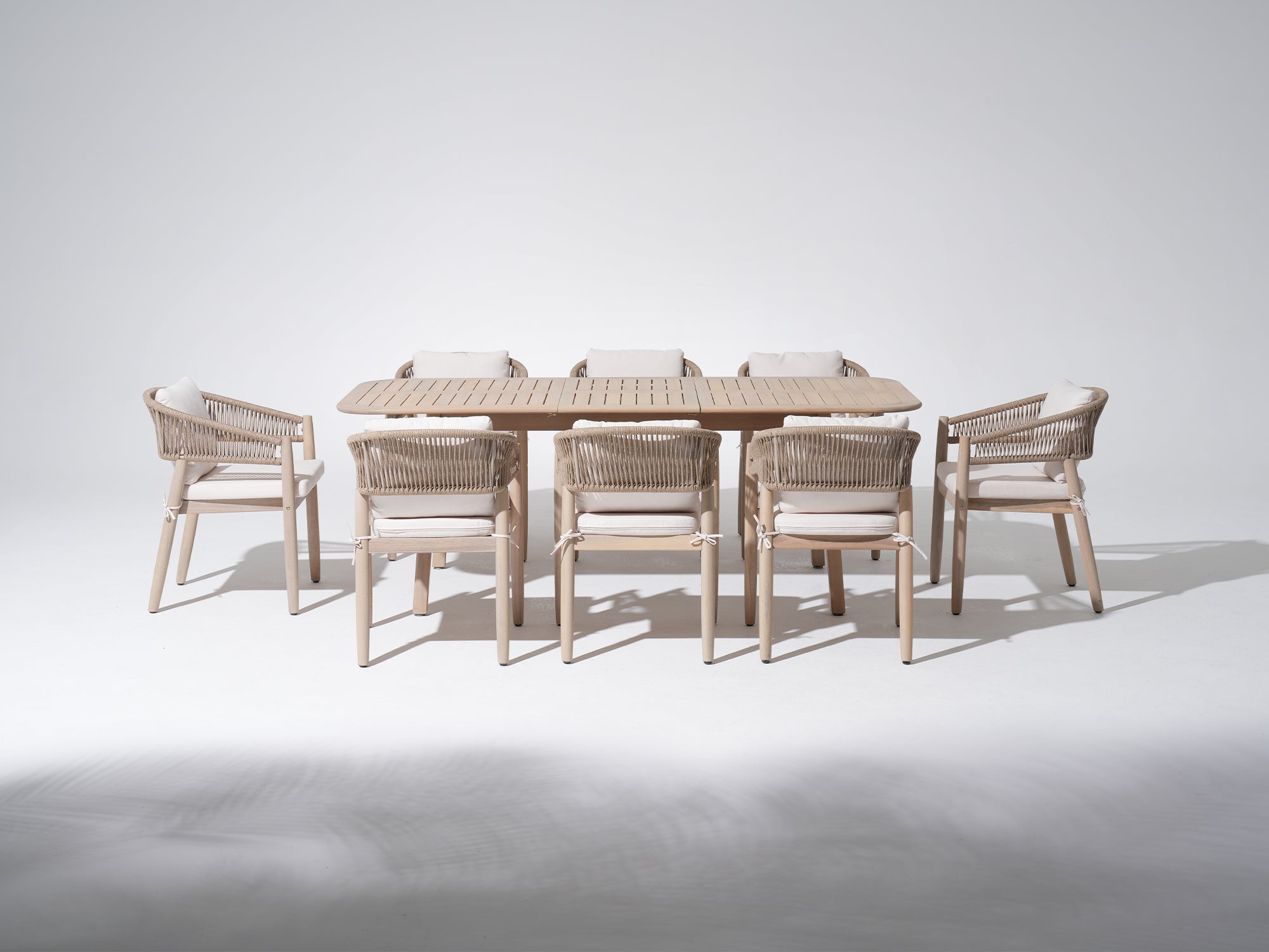 Lira Outdoor Smooth Rectangular Wooden Dining Set with Extendable Design, 6-8 Seats, 63"-82.7"