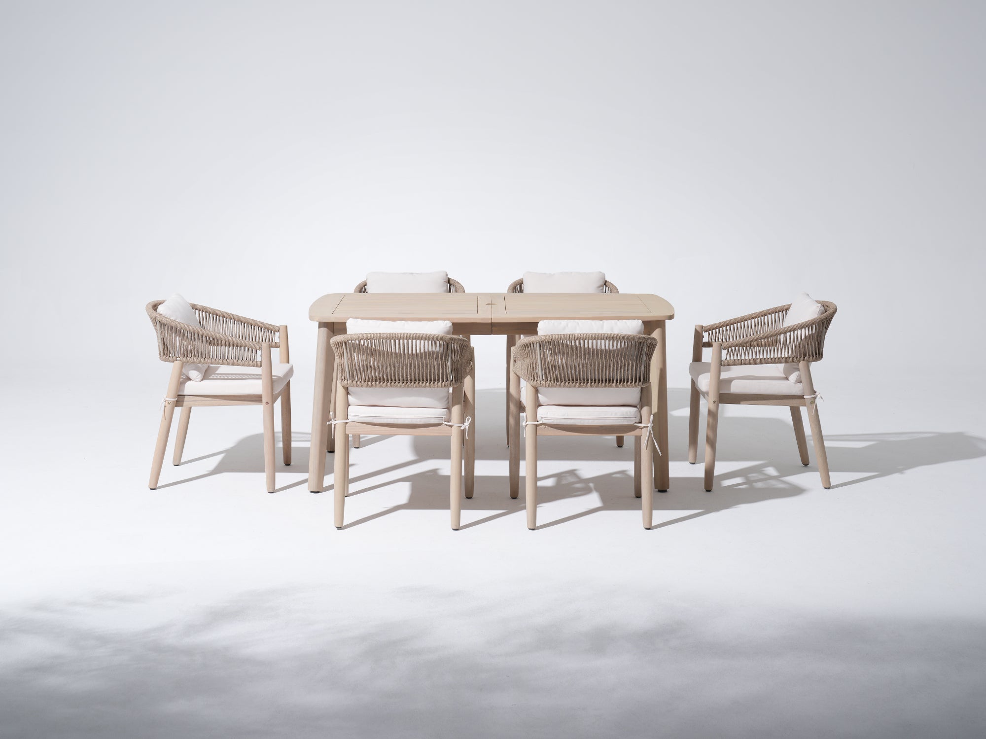 Outdoor Solid acacia Wood Dining Set with Umbrella Hole for 6 People, 63" Tapered Legs - Jardina Premium Modern Outdoor Dining Furniture