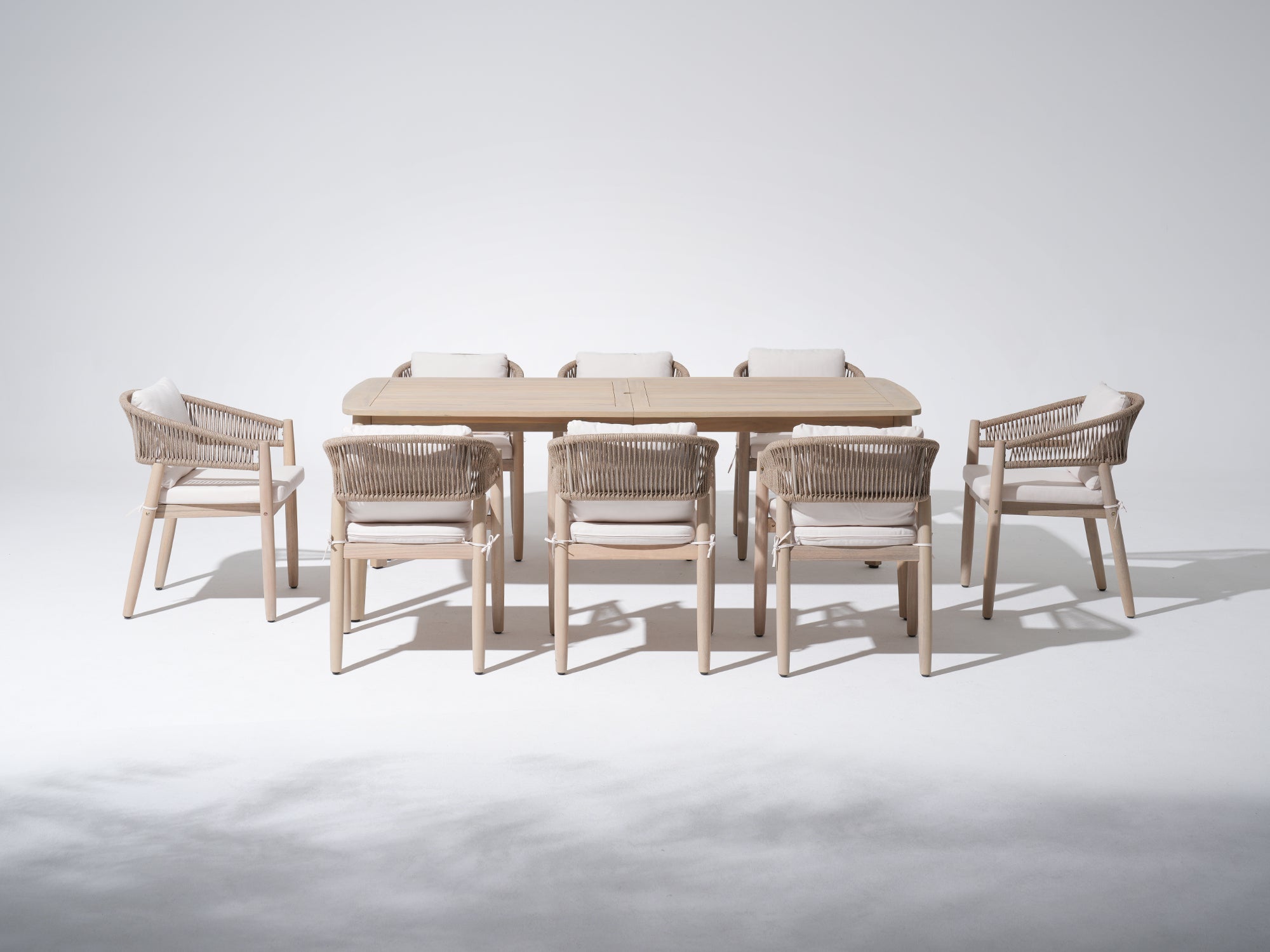 Acacia Wood Outdoor Dining Set with Umbrella Hole for 8 People, 83" Tapered Legs - Jardina Premium Modern Outdoor Dining Furniture