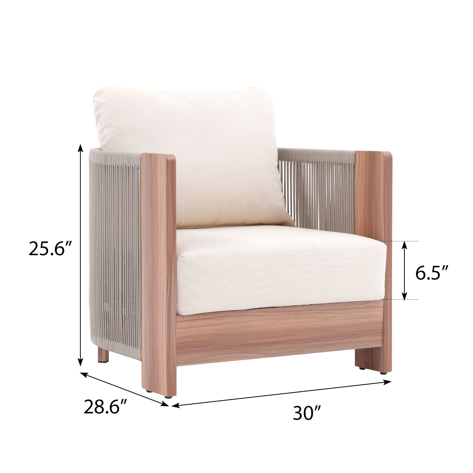 Irati Outdoor Club Chair, Rope Woven Design, Aluminum Frame, Thick Cushion