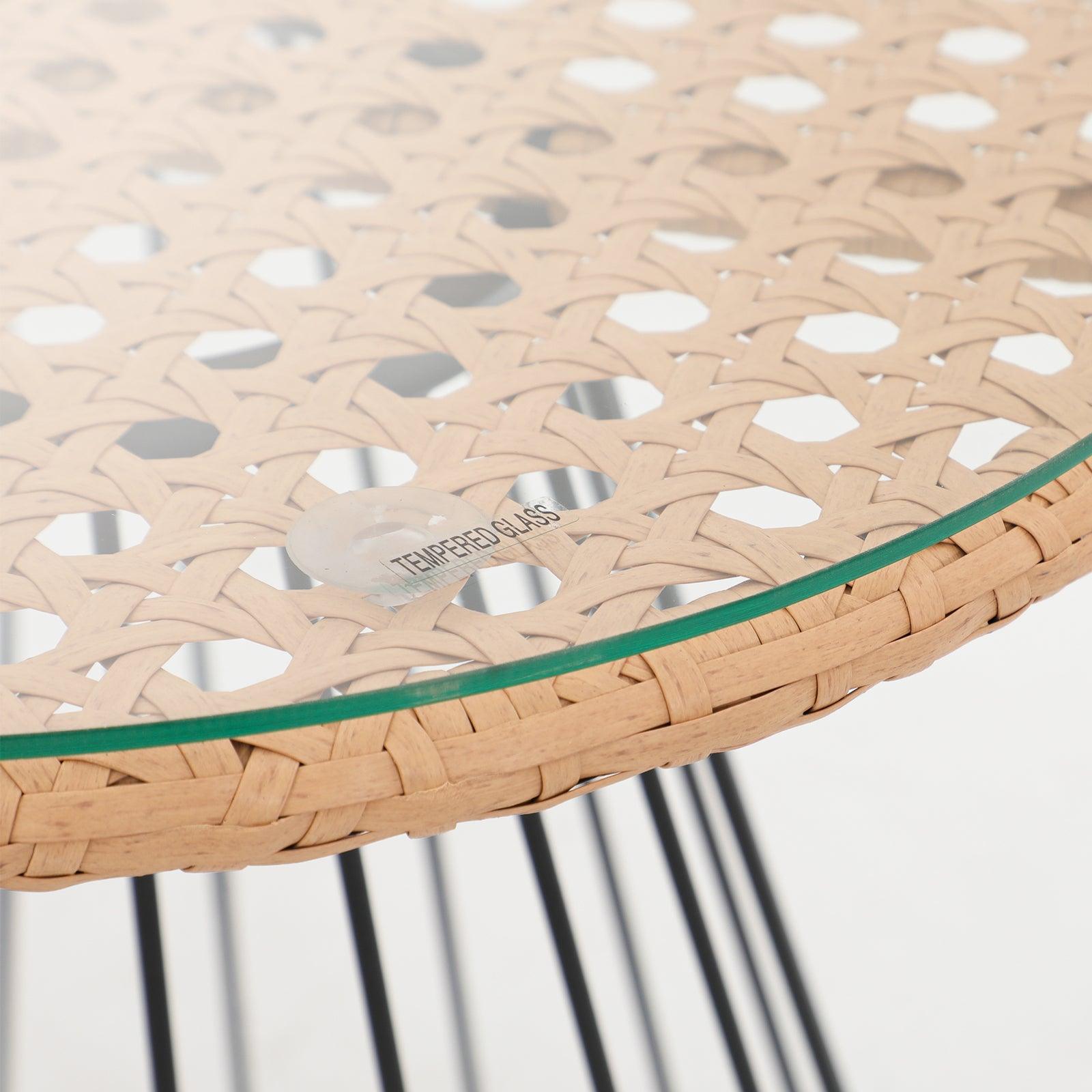 Menorca Outdoor Side Table, Round Shape, Tempered Glass, Detailed Information -Jardina Furniture
