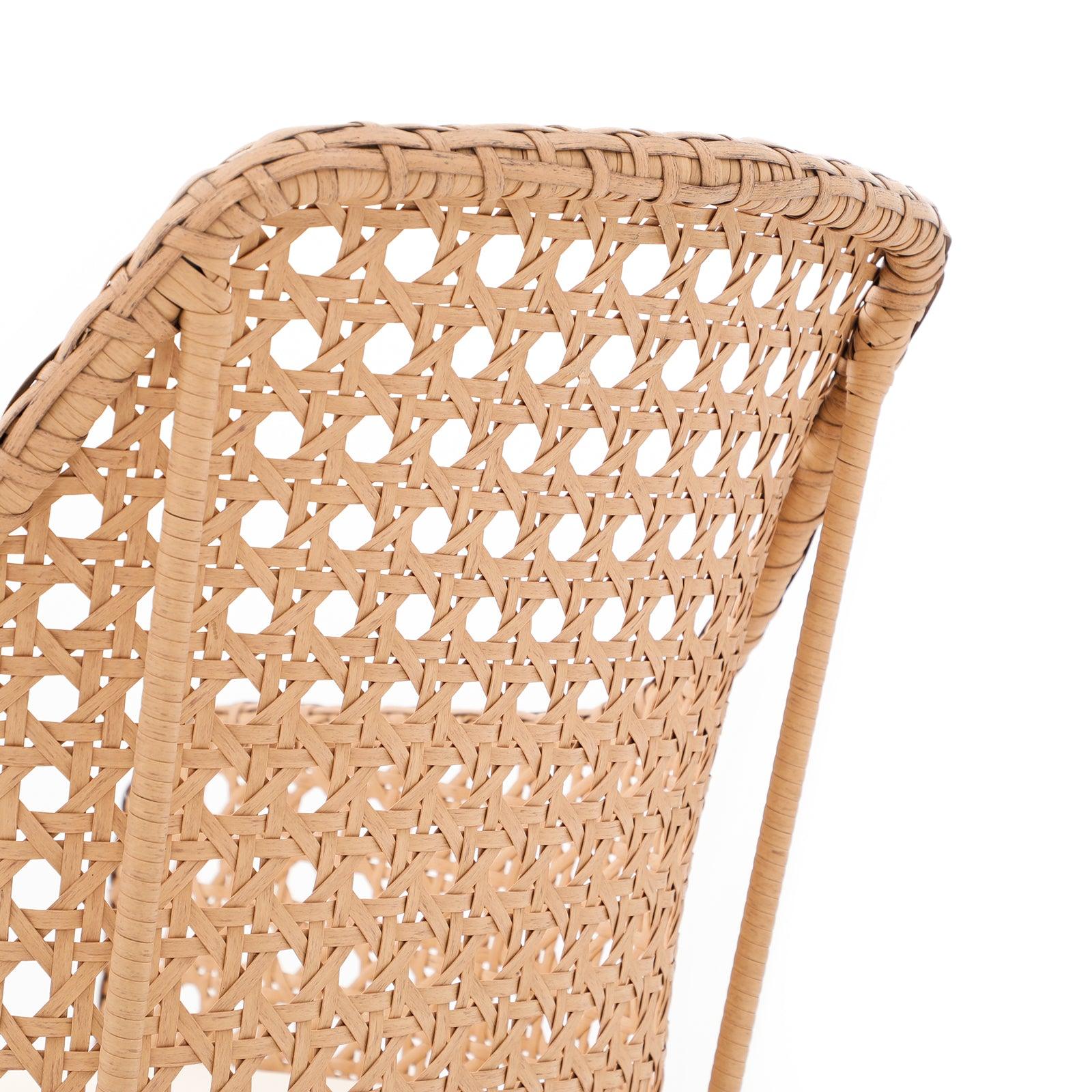 Menorca dining chair with unique rattan cane webbing design, backrest close-up, detailed information- Jardina Furniture