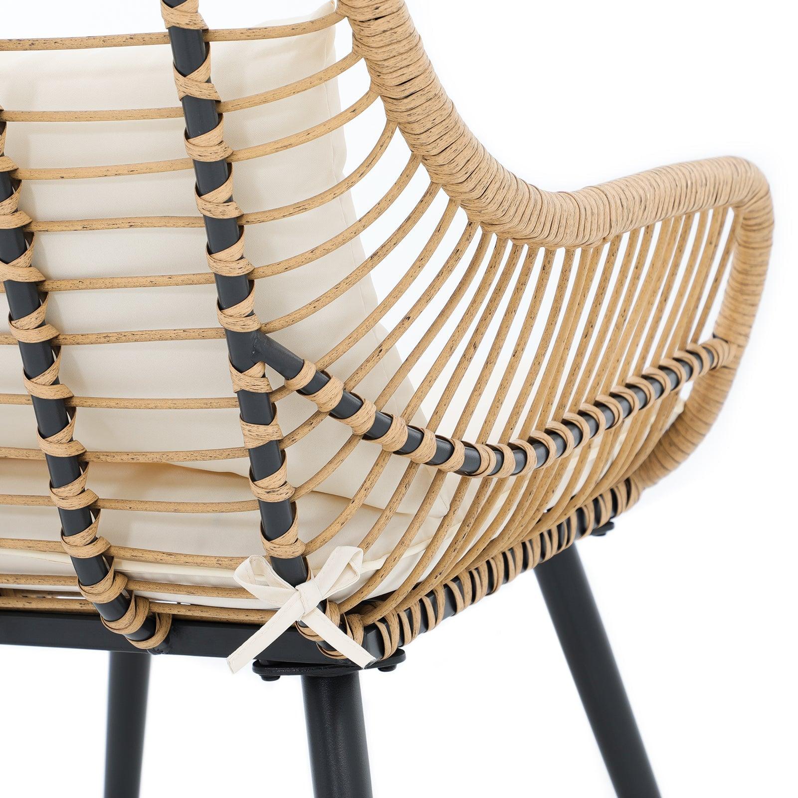 Oia Natural Wicker Chair, Boho Style Wicker, White Cushion, Hand-woven Wicker Detailed Information-Jardina Furniture - 2#Color_White