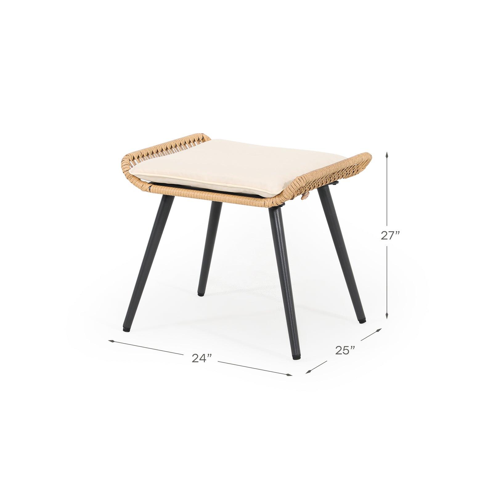 Oia Natural Wicker ottomans, dimension info - Jardina Furniture