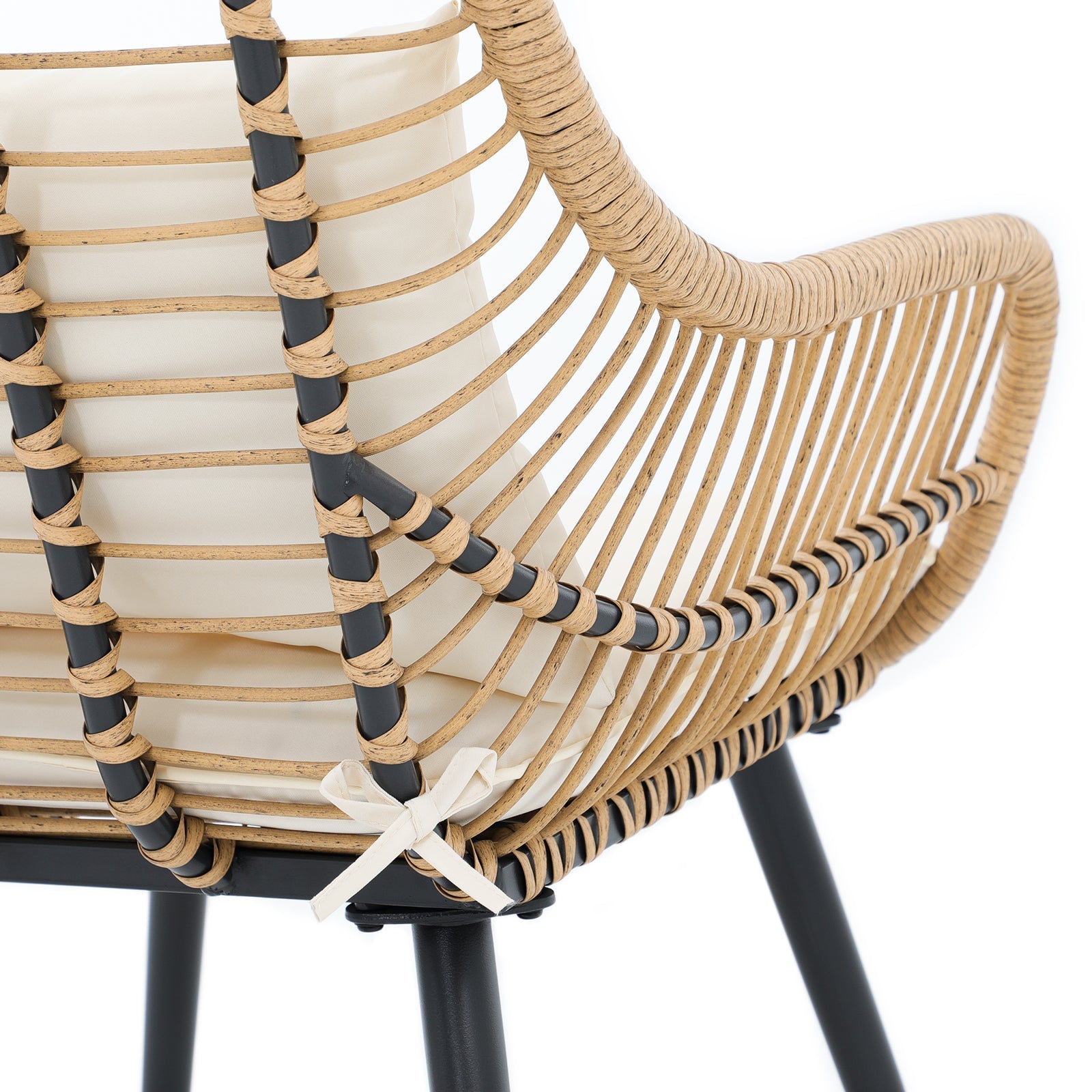 Oia Natural Wicker Chair, Boho Style Wicker, White Cushion, Hand-woven Wicker Detailed Information-Jardina Furniture - 2#Color_White