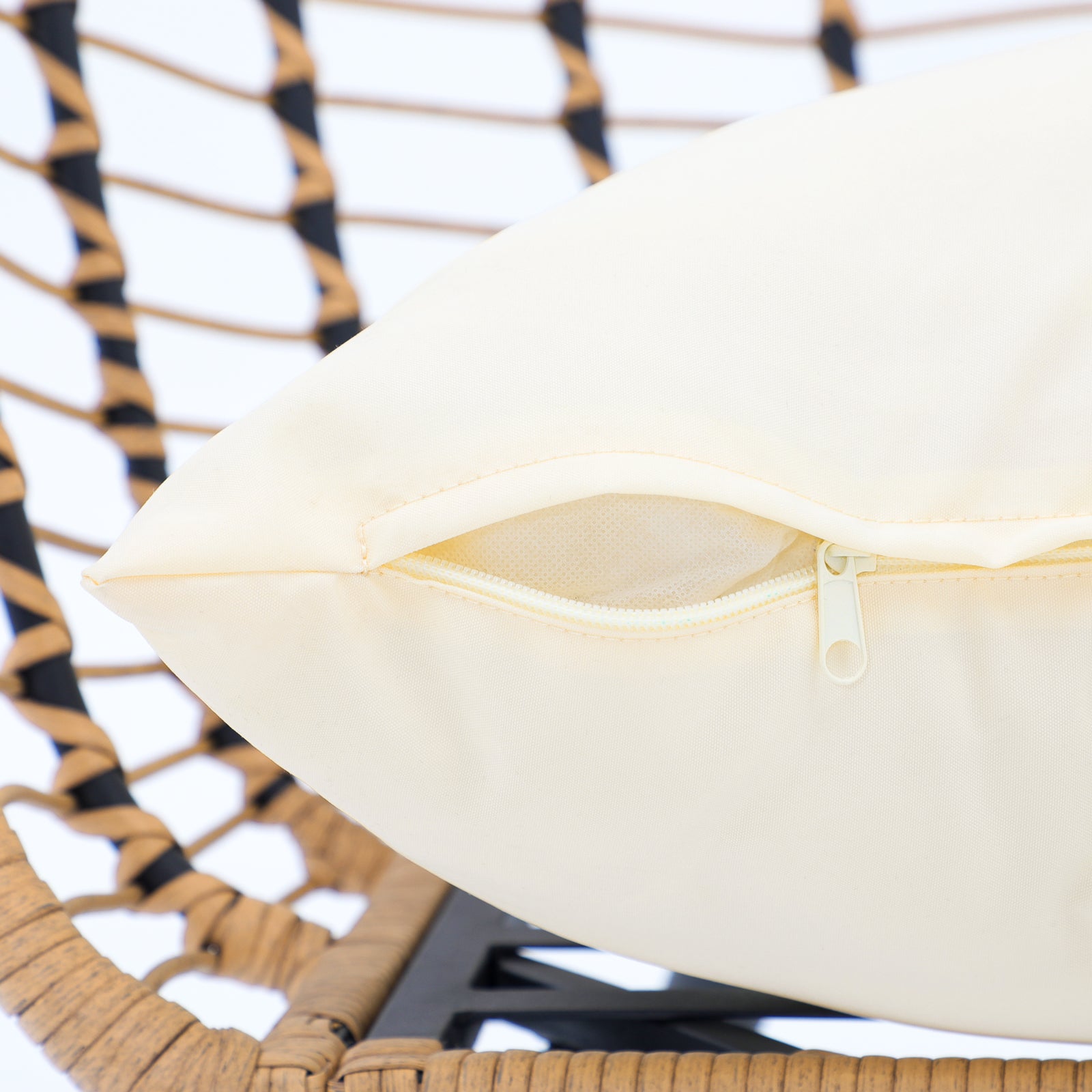 Oia Egg Chair, Natural Rattan Design, Sturdy frame, Boho sytle Rattan, Soft White Cushion-Jardina Furniture #Color_White