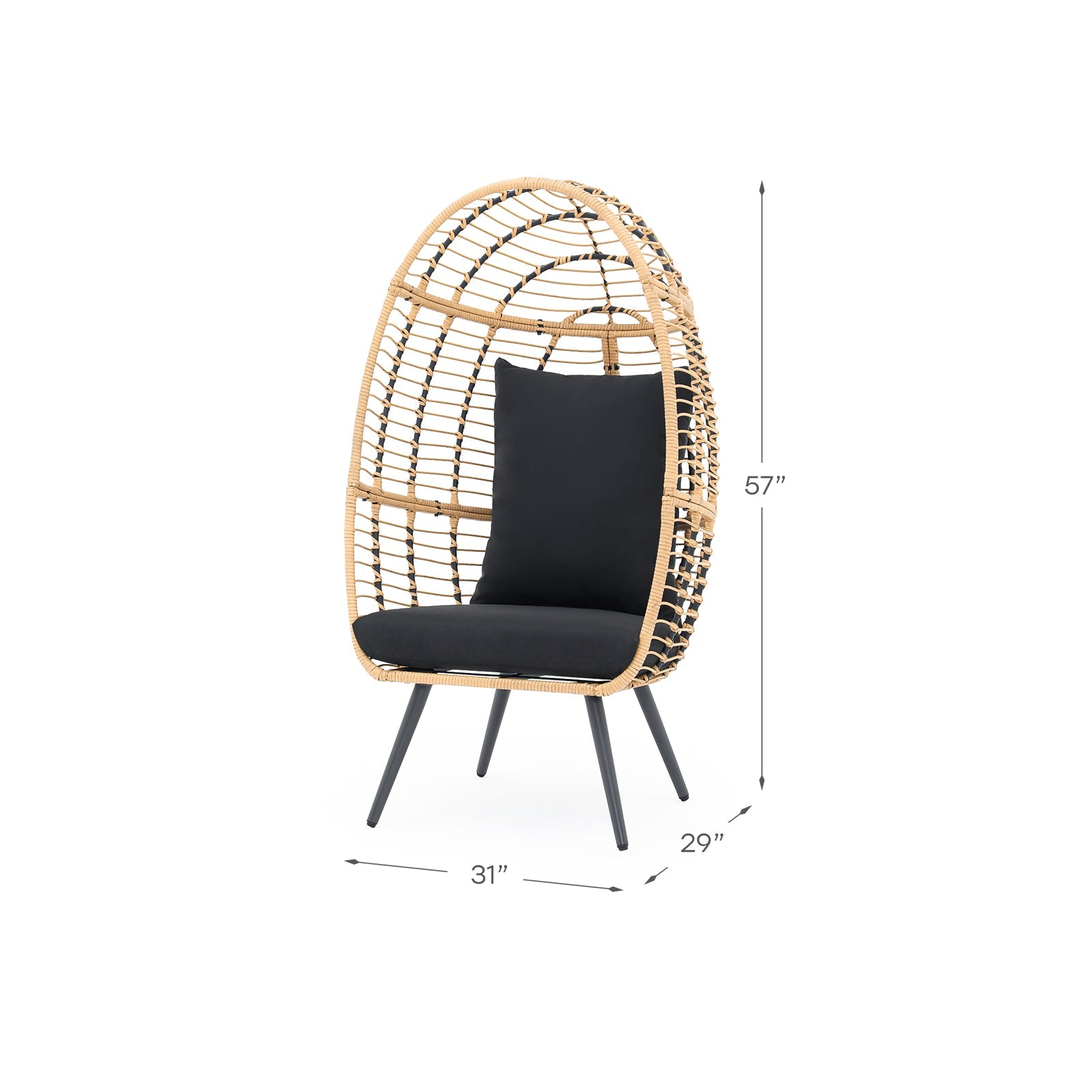 Oia Egg Chair with black cushions, dimension info - Jardina FurnitureColor_Black