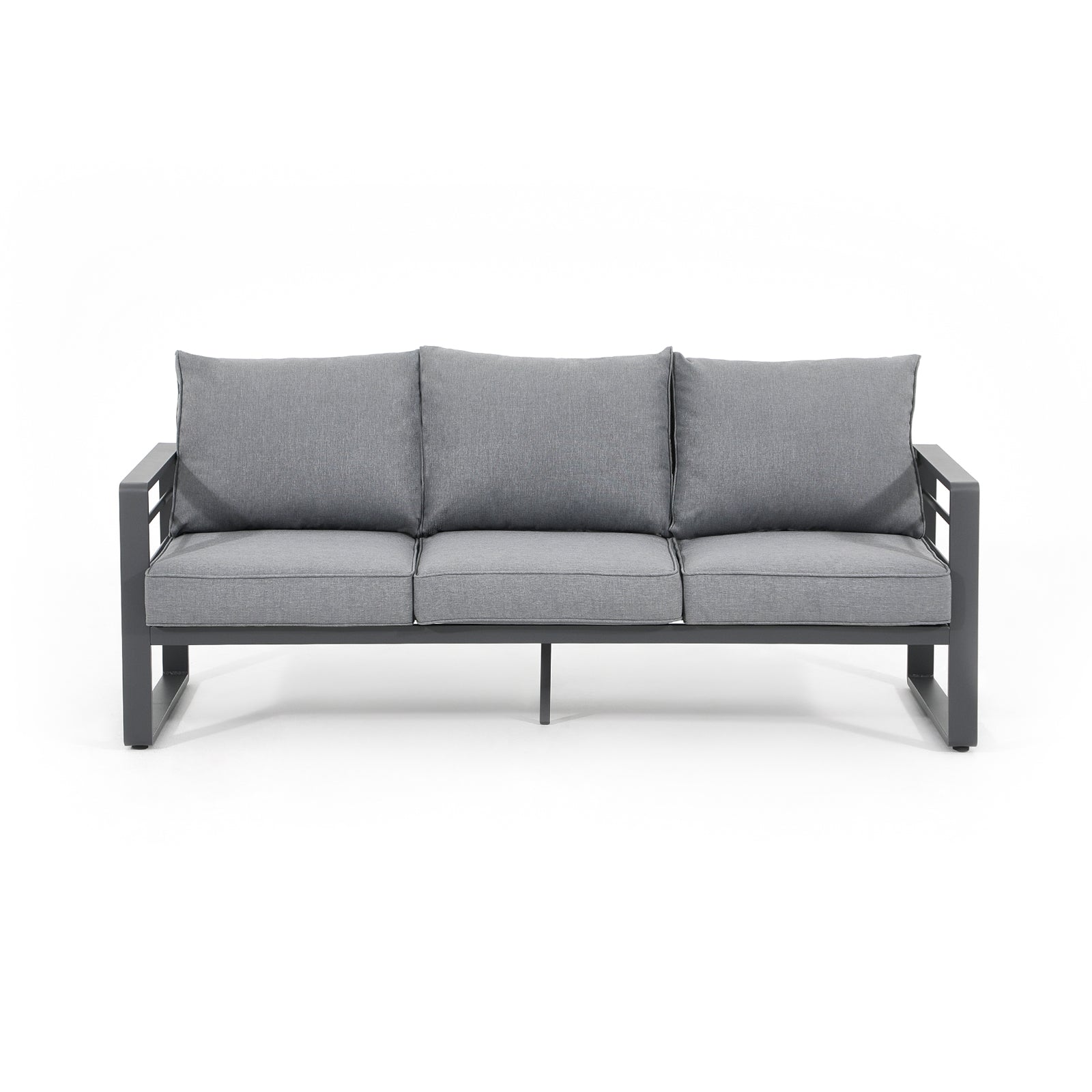 Salina Modern Aluminum Outdoor Furniture, 3-Seater Grey Outdoor Couch with Grey Cushions - Jardina Furniture