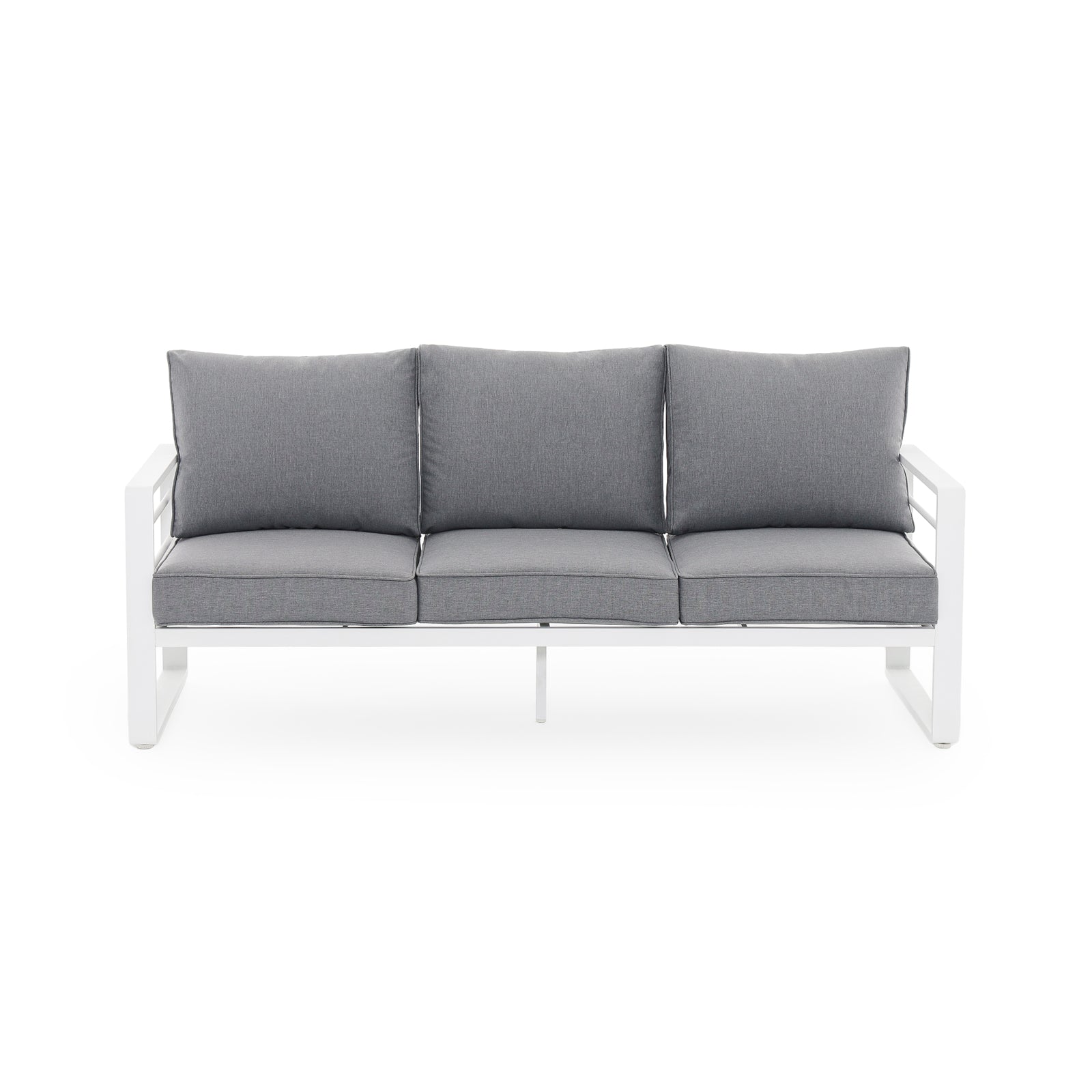 Salina Modern Aluminum Outdoor Furniture, 3-Seater White Aluminum Outdoor Couch with Grey Cushions - Jardina Furniture
