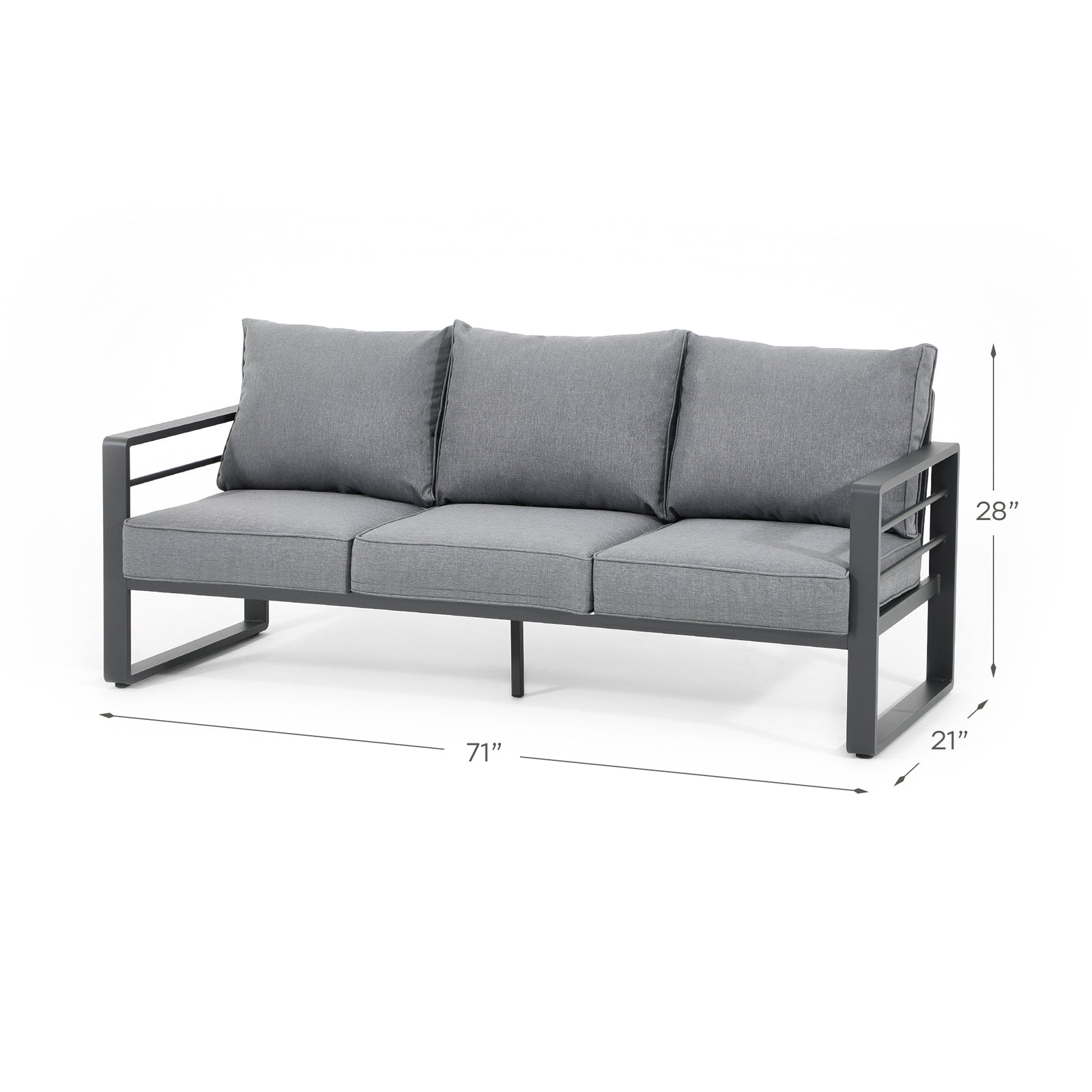 Salina 3 Seater Aluminum Outdoor Couch dimension info- Jardina Furniture
