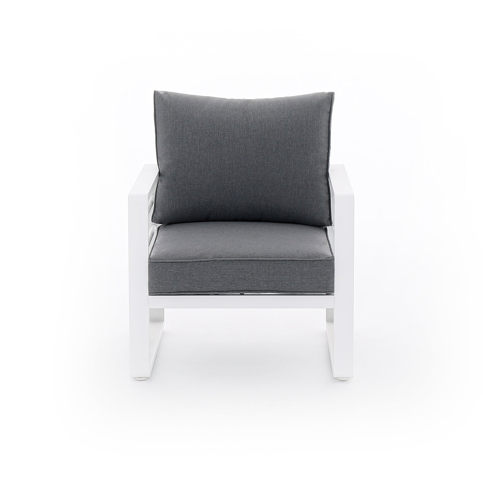 Salina Modern Aluminum Outdoor Furniture, White Aluminum Frame Outdoor Lounge Chairs with Grey Cushions - Jardina Furniture