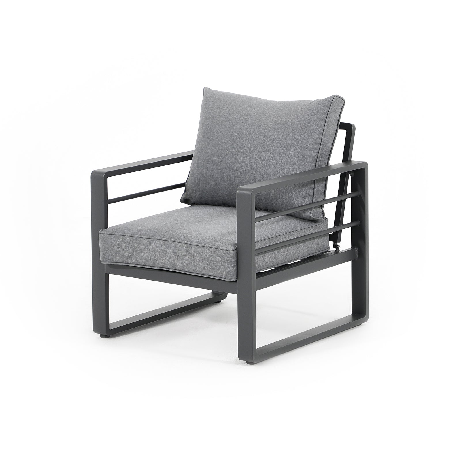 Salina outdoor lounge Chairs with aluminum frame, grey cushions, left - Jardina Furniture