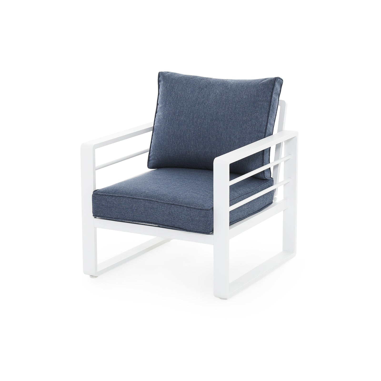 Salina navy blue outdoor lounge Chairs with aluminum frame, navy blue cushions, left - Jardina Furniture