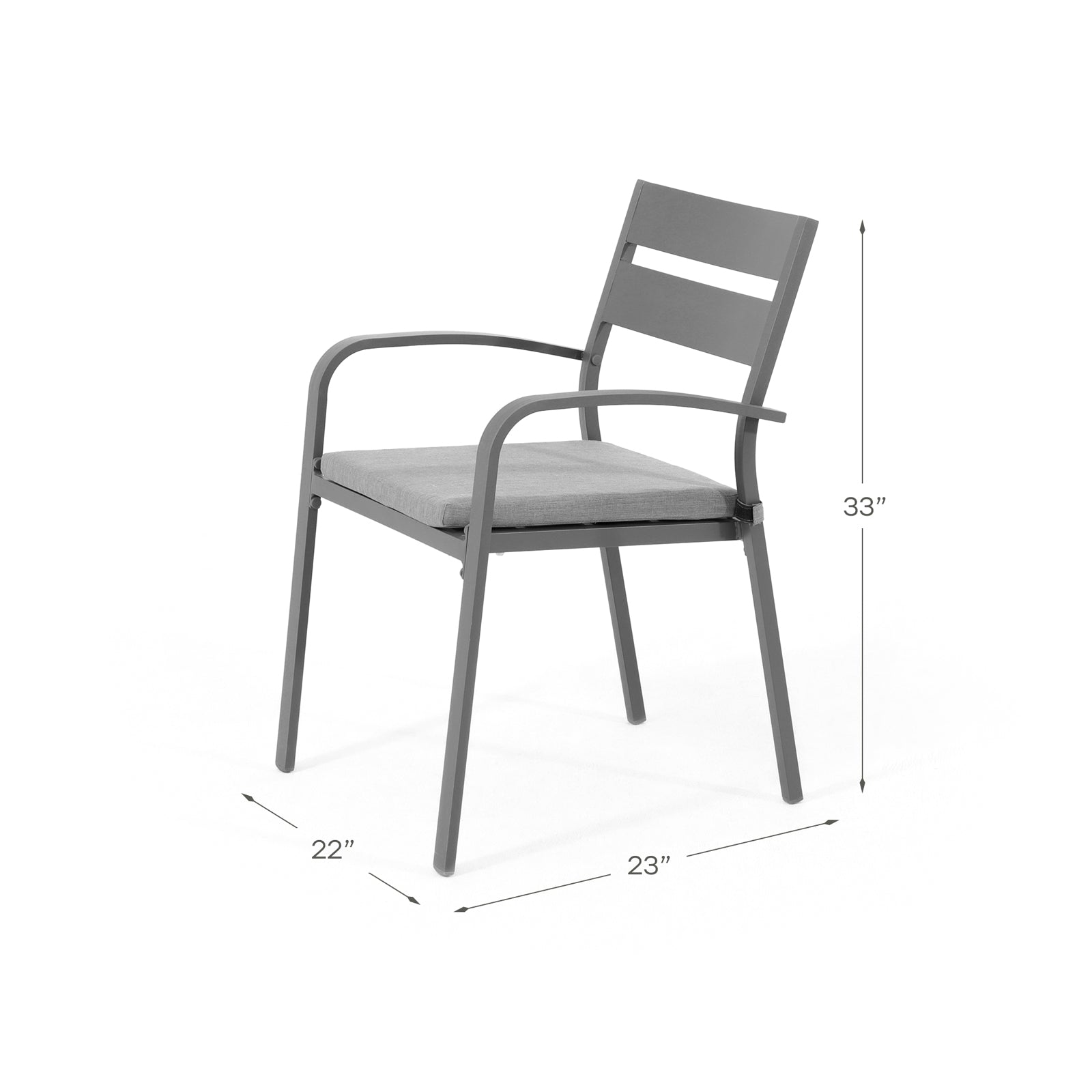 Salina grey aluminum outdoor dining chair, dimension info - Jardina Furniture
