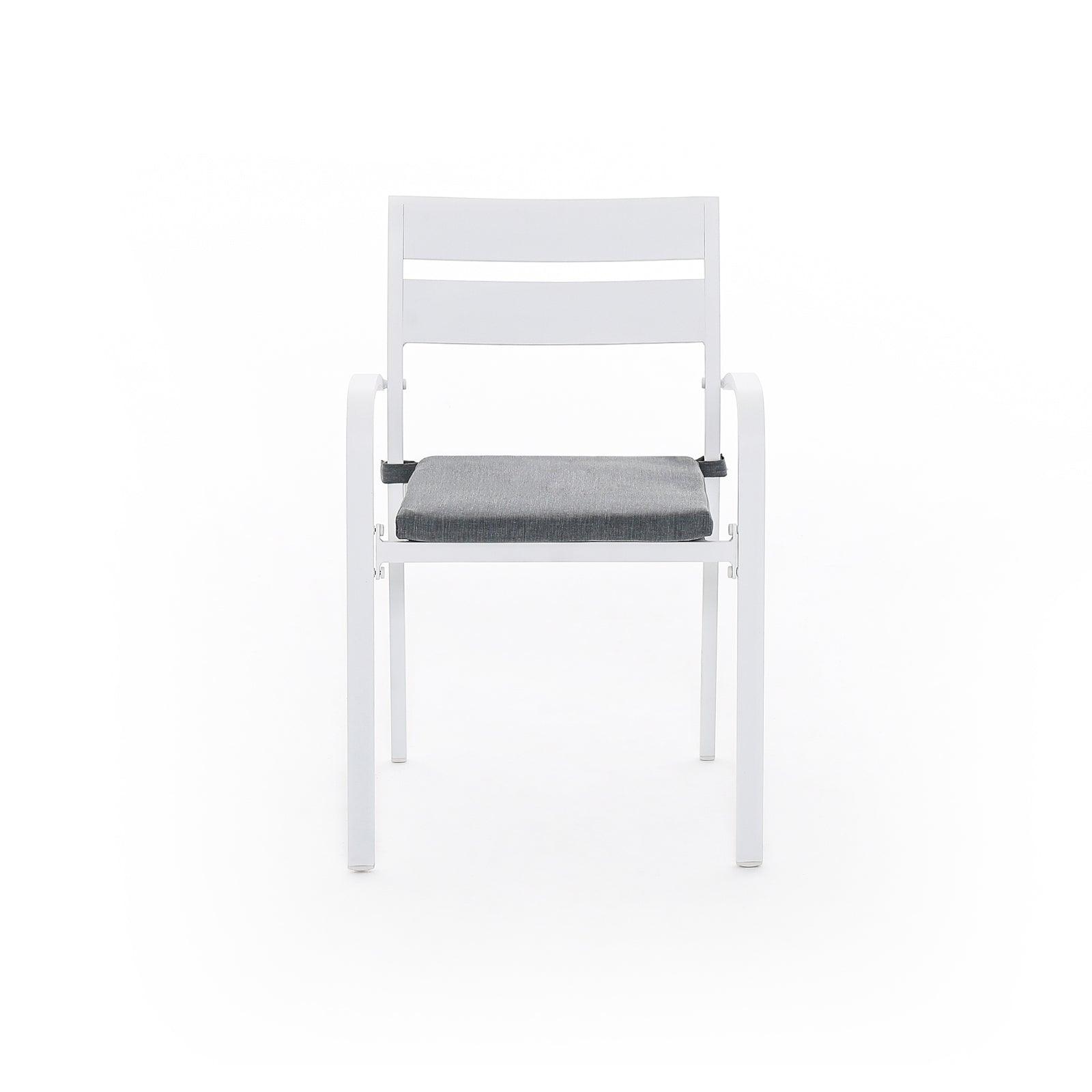 Salina White Stackable Aluminum Outdoor Dining Chairs With Cushions - Jardina Furniture#color_White