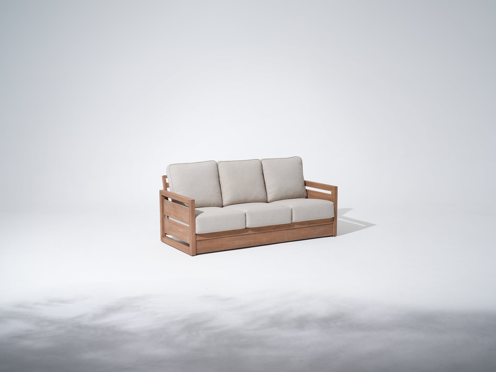 acacia Wooden 3-seat outdoor couch with beige cushions - Jardina Modern Premium Outdoor Patio Furniture