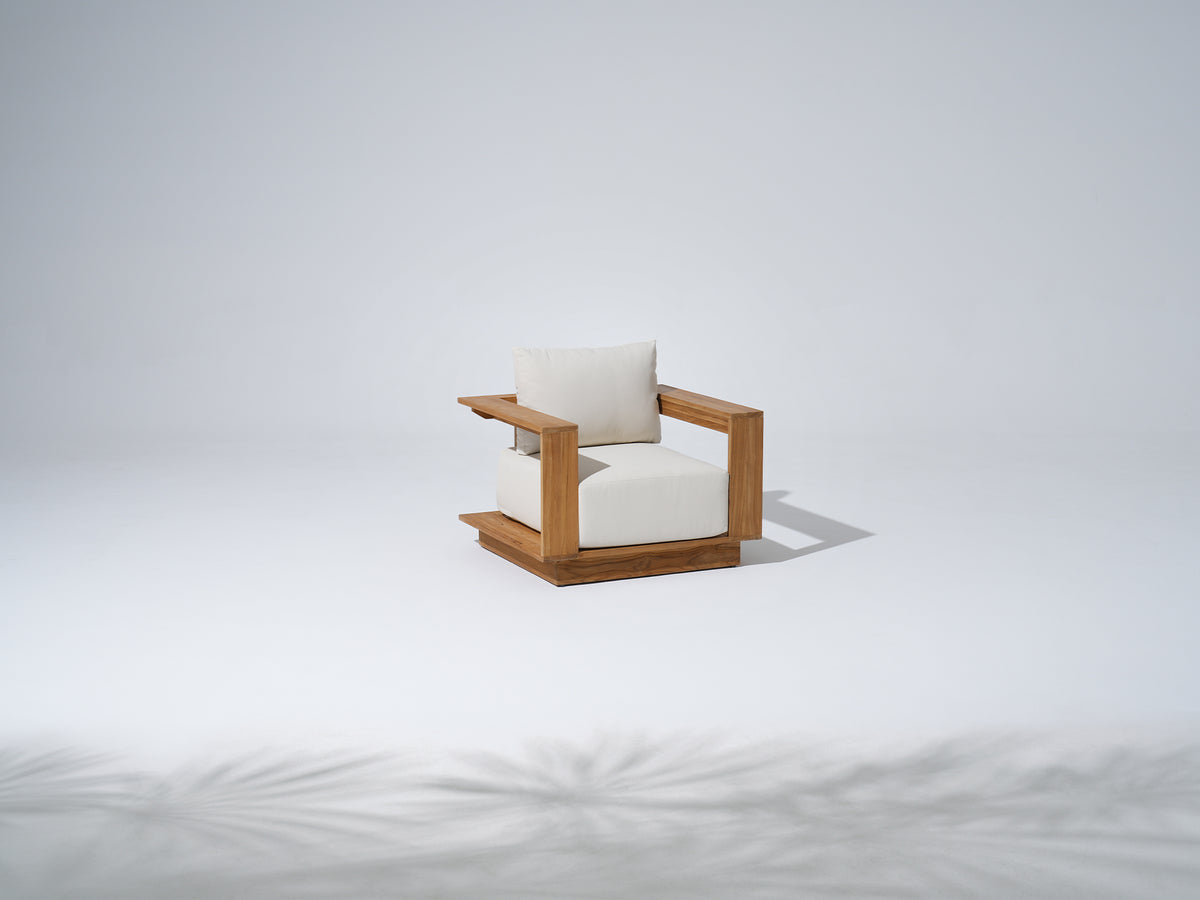 Braga FSC-Certified Solid Teak Outdoor Lounge Chair, Wide Armrests, Cream Olefin Cushion