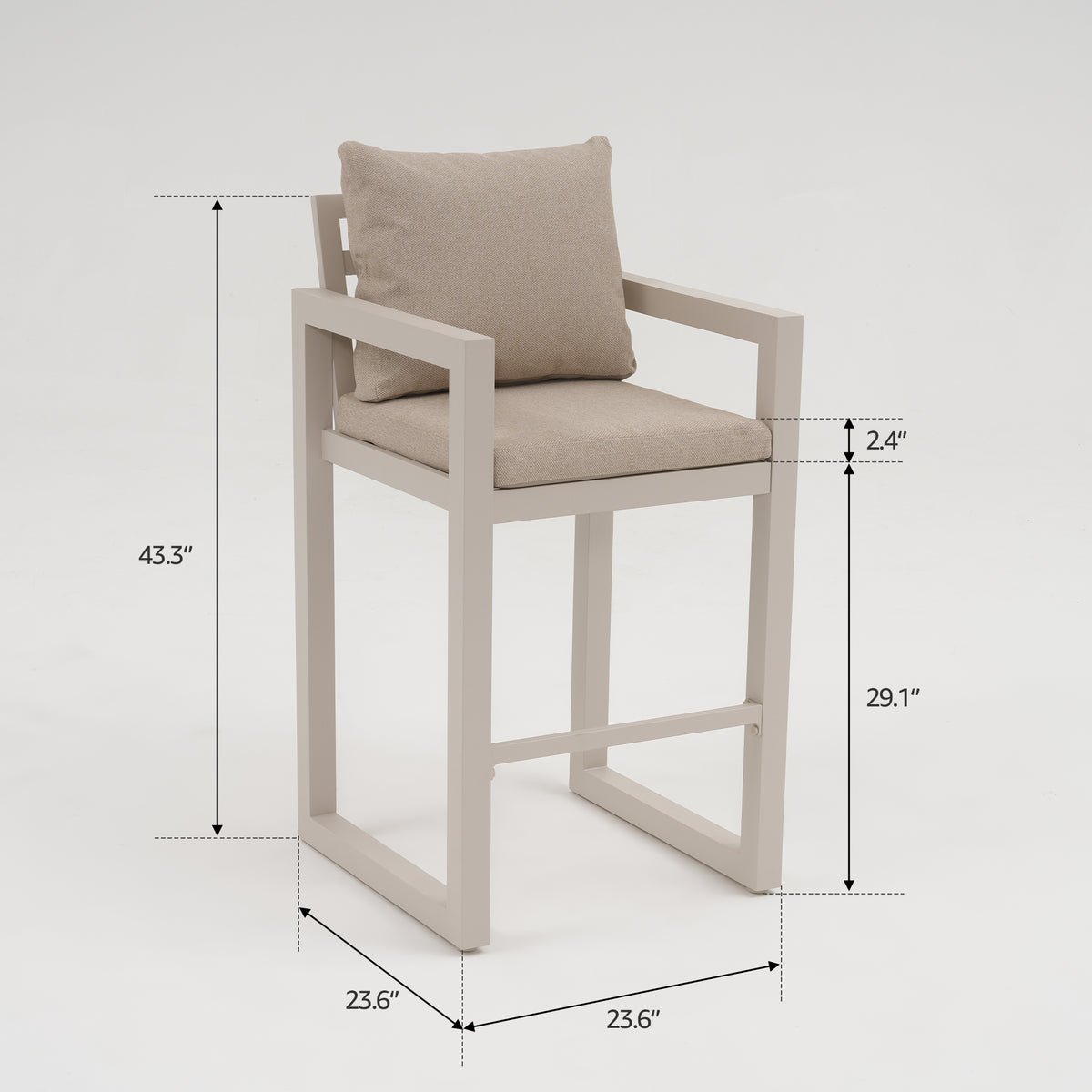 Vela Outdoor Bar-Height Aluminum Stool, Oyster White, 43.3" Set of 2/4/6