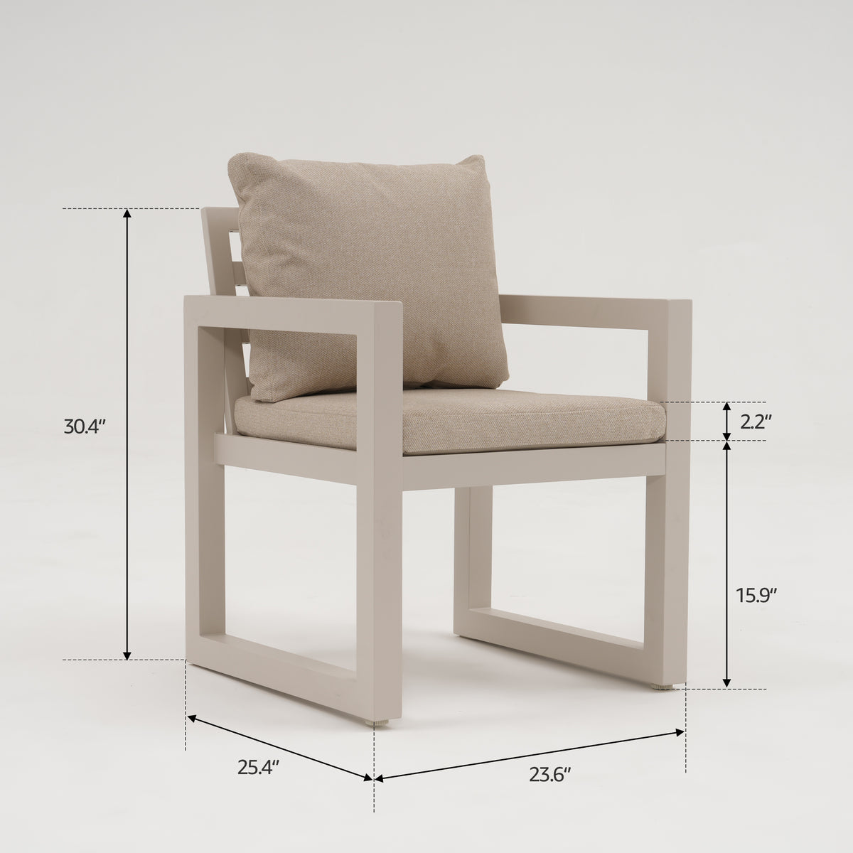 Vela 6-8 Seats Outdoor Dining Set, Aluminum Frame & Olefin Cushions, Light Beige, 82.7"