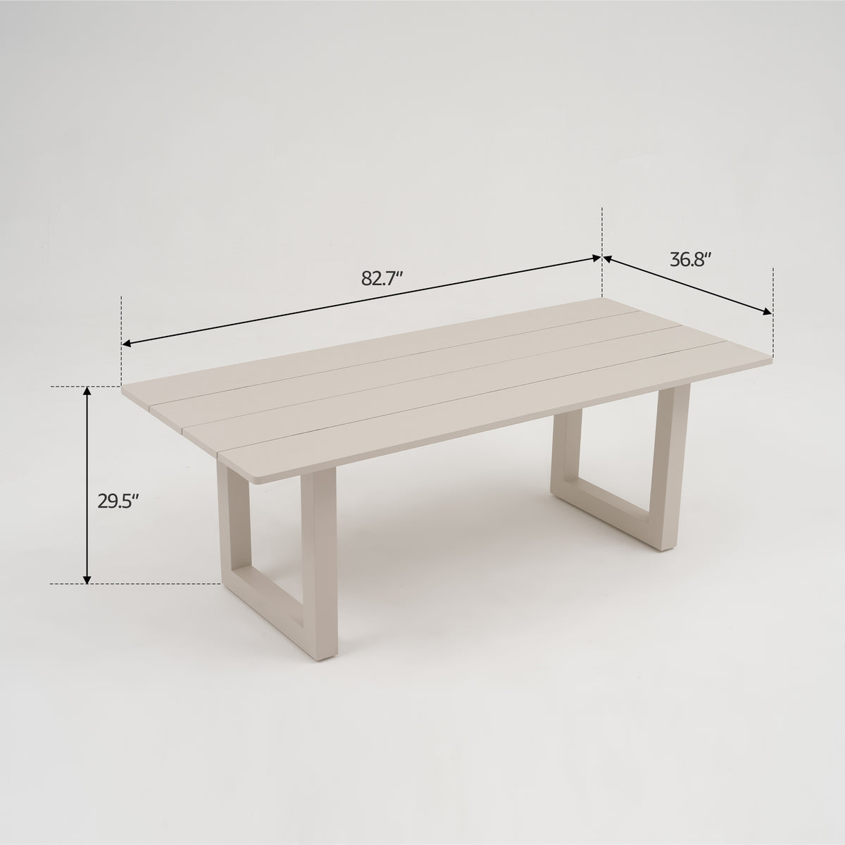 Vela Aluminum Outdoor Dining Table, Rectangular Slatted Top, Light Beige, Seats 6–8, 82.7"