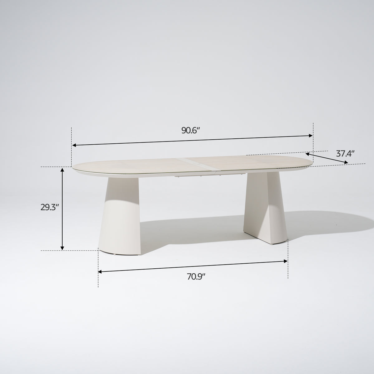 Sova Aluminum Outdoor Dining Set For 6 with Umbrella Hole, Oyster White Frame & Tempered Glass Tabletop