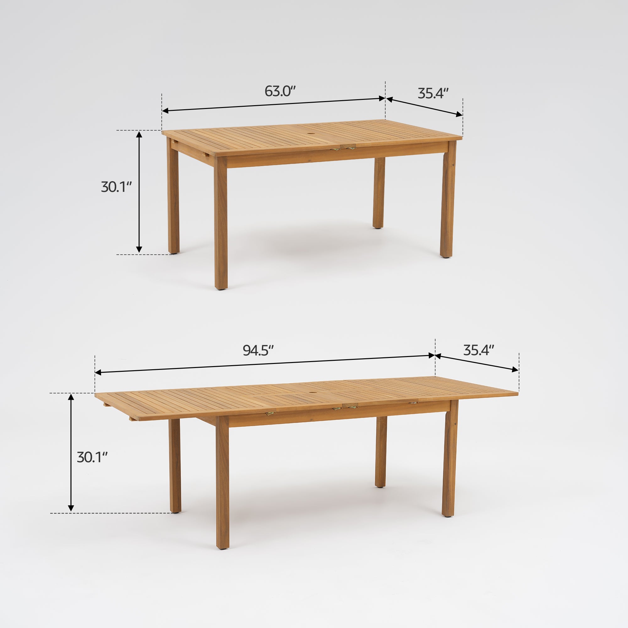 Nalia Outdoor Dining Table with Umbrella Hole, Extendable Table, 63"- 94"