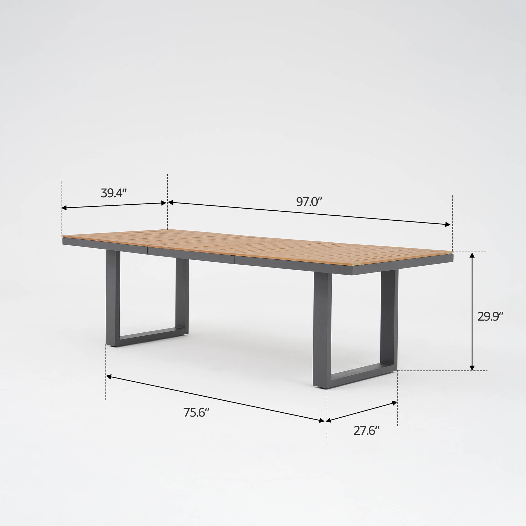 Addison Outdoor Aluminum Dining Set, Dark Grey Frame, Umbrella Hole, 6-8 Seats, 97''