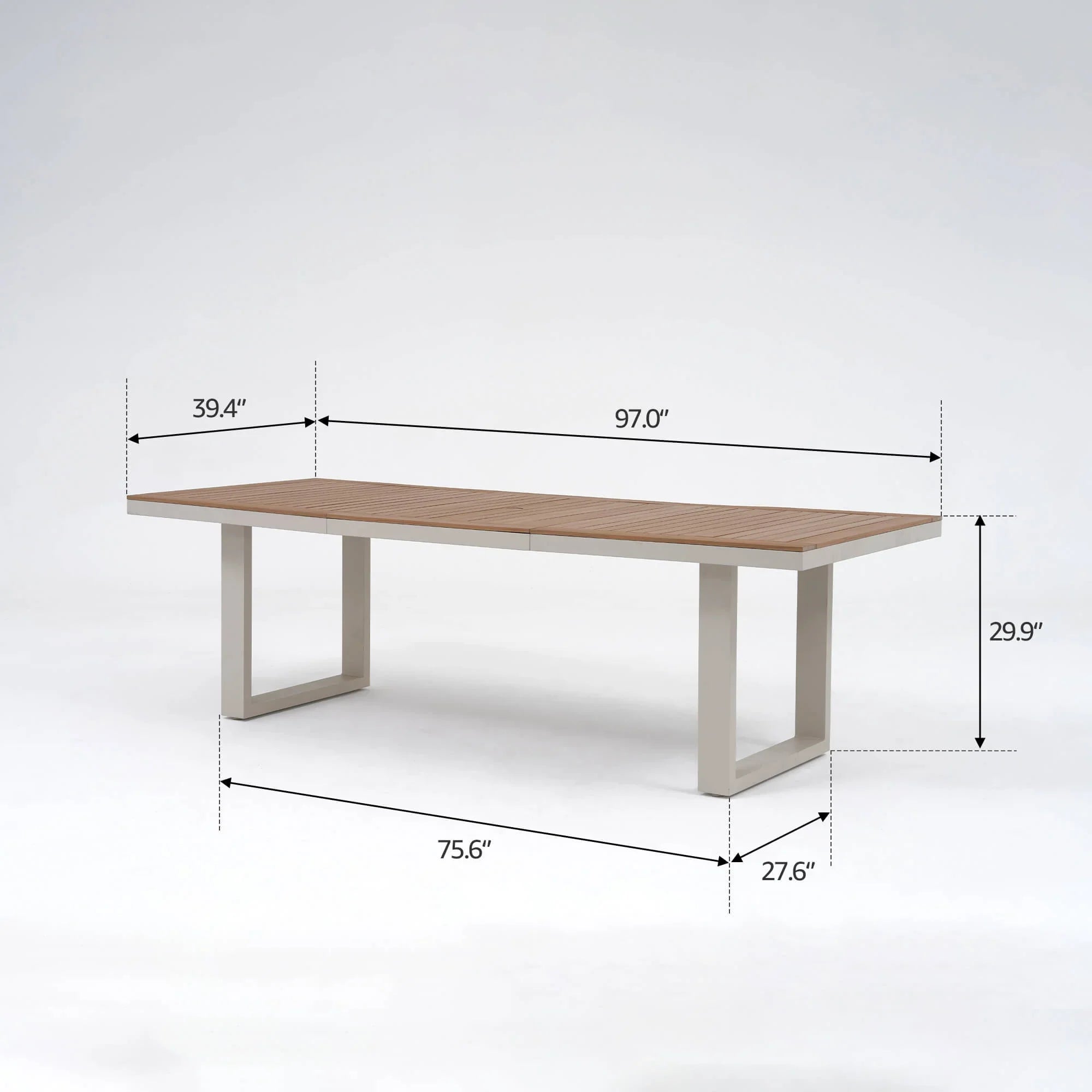 Addison Outdoor Aluminum Dining Set, Light Beige Frame, Umbrella Hole, 6-8 Seats, 97"