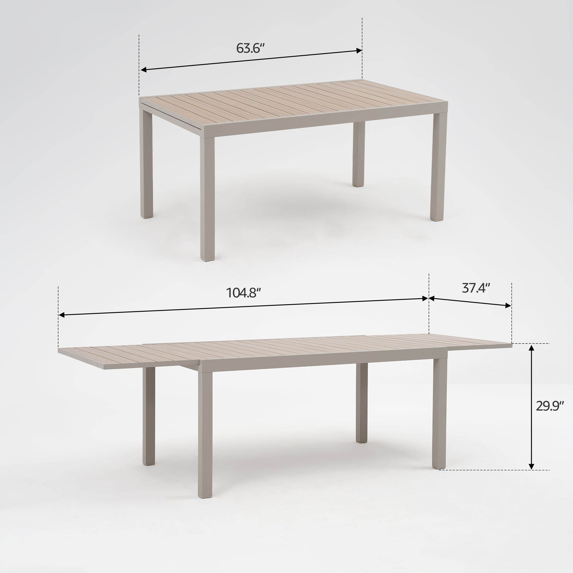 Addison Extendable Outdoor Dining Set For 8, Oyster White Aluminum with Timber-Look, 63"-104"