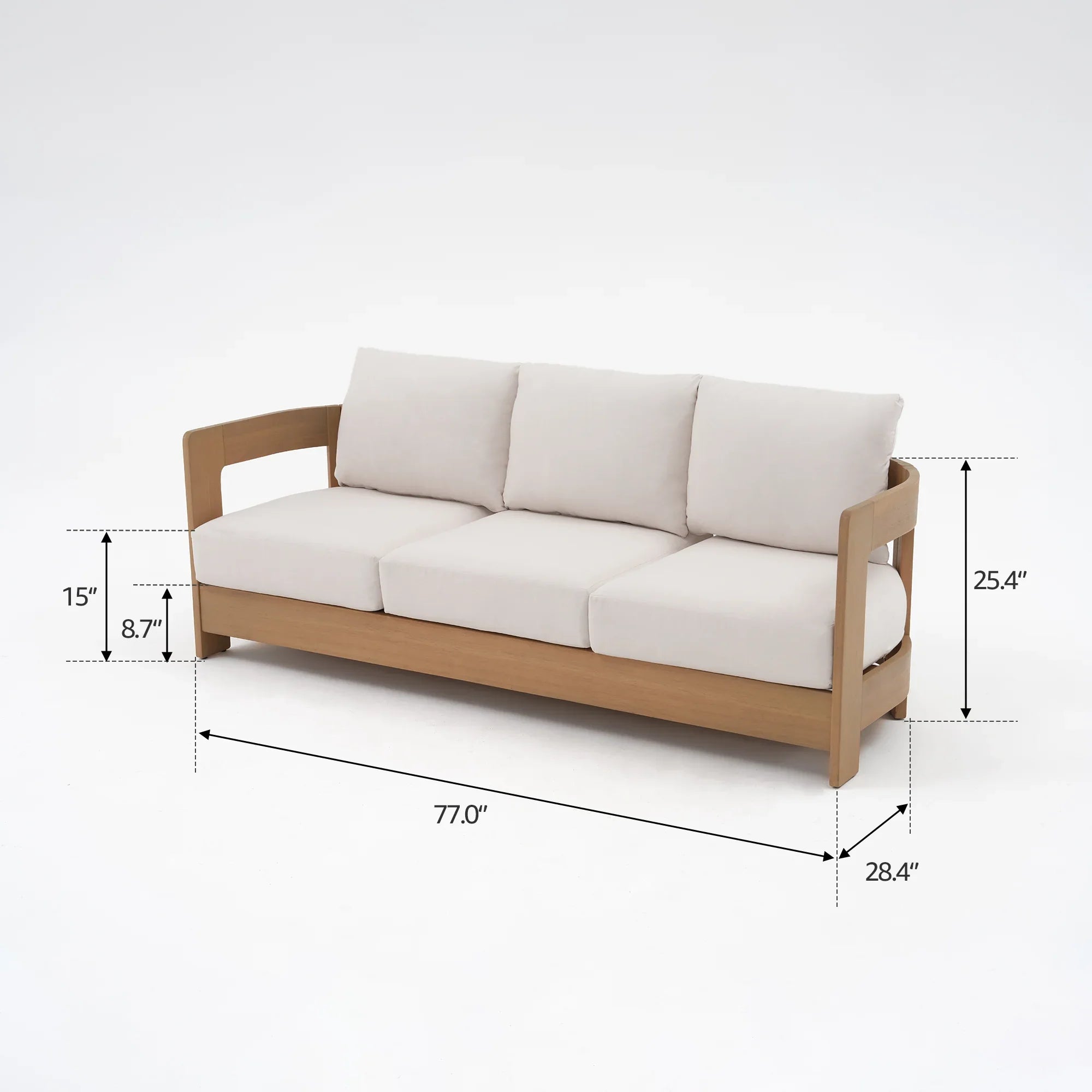 Wooden 3-seat sofa dimension