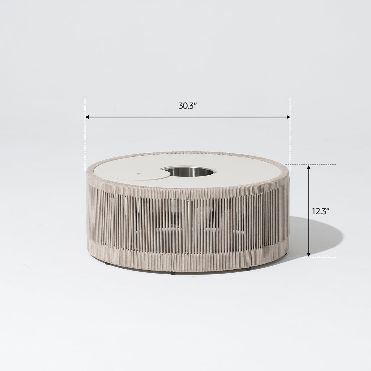 Irati Outdoor Coffee Table, Rope & Aluminum Design, Modern Patio Table, Oyster White