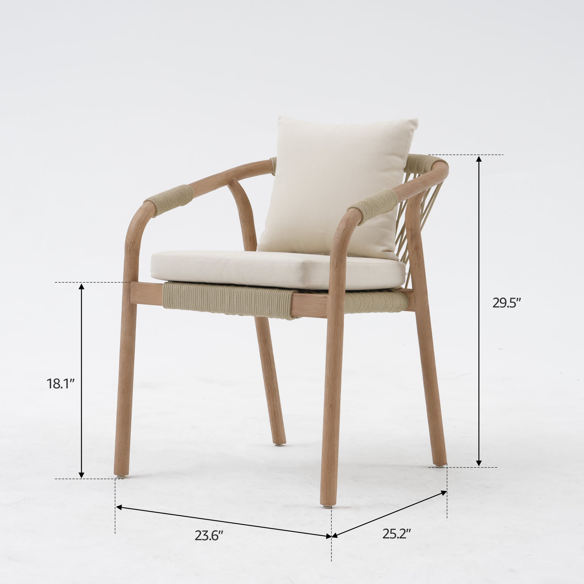 Tellus Wooden Outdoor Dining Chair with Light Beige Cushion, Rope Design, Eucalyptus