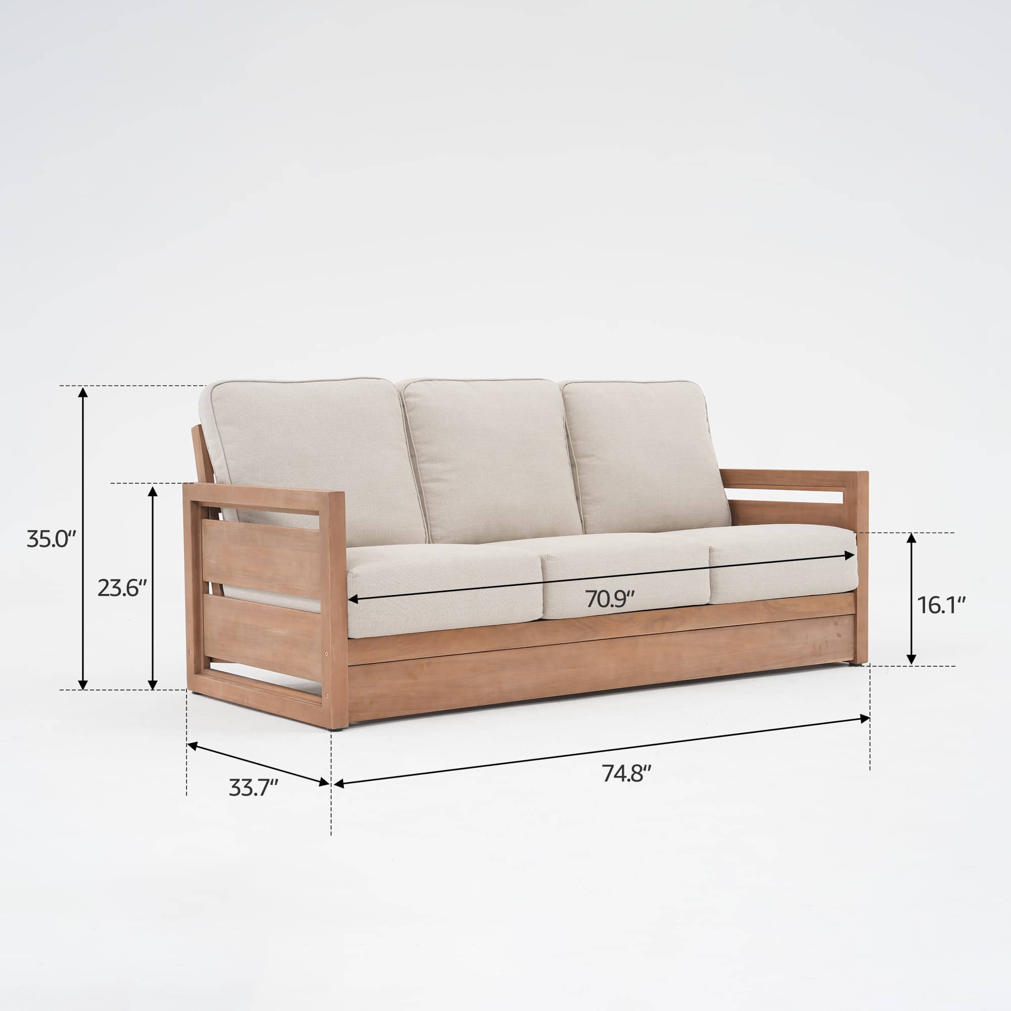 Noto Wood Outdoor 3-Seater Sofa