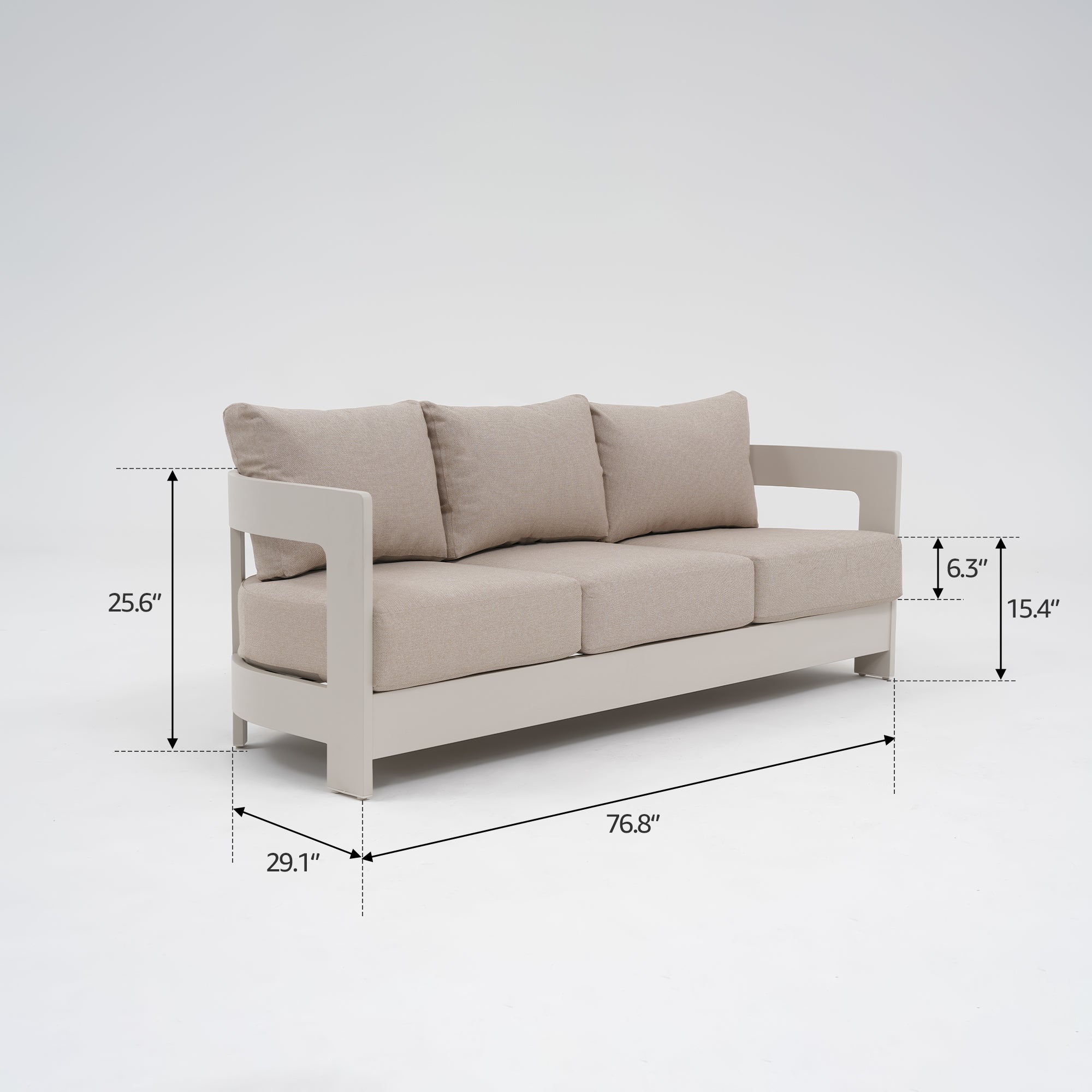 Sova Modern Aluminum Outdoor Sofa Set with Fire Pit, Swivel Chairs, Mixed Tables, Light Beige Cushions