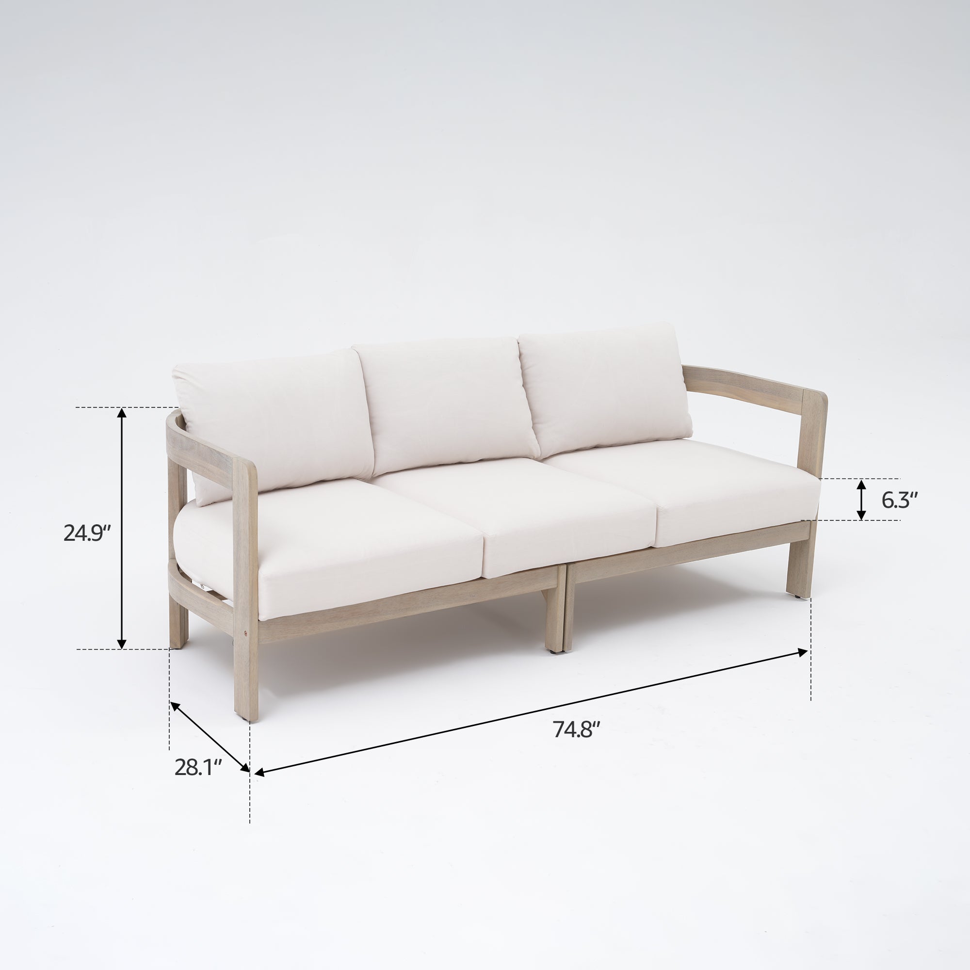 White sofa with dimensions
