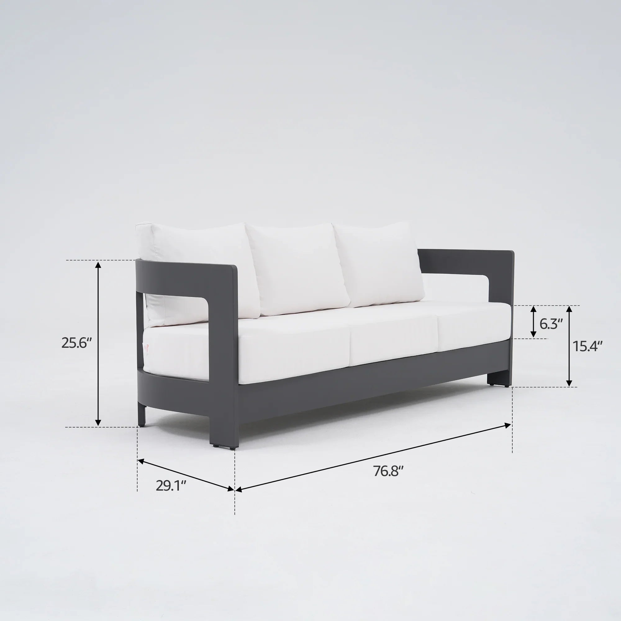 Sova Modern Aluminum Outdoor Sofa Set with Fire Pit, Swivel Chairs, Black Frame & White Sunbrella® Cushions