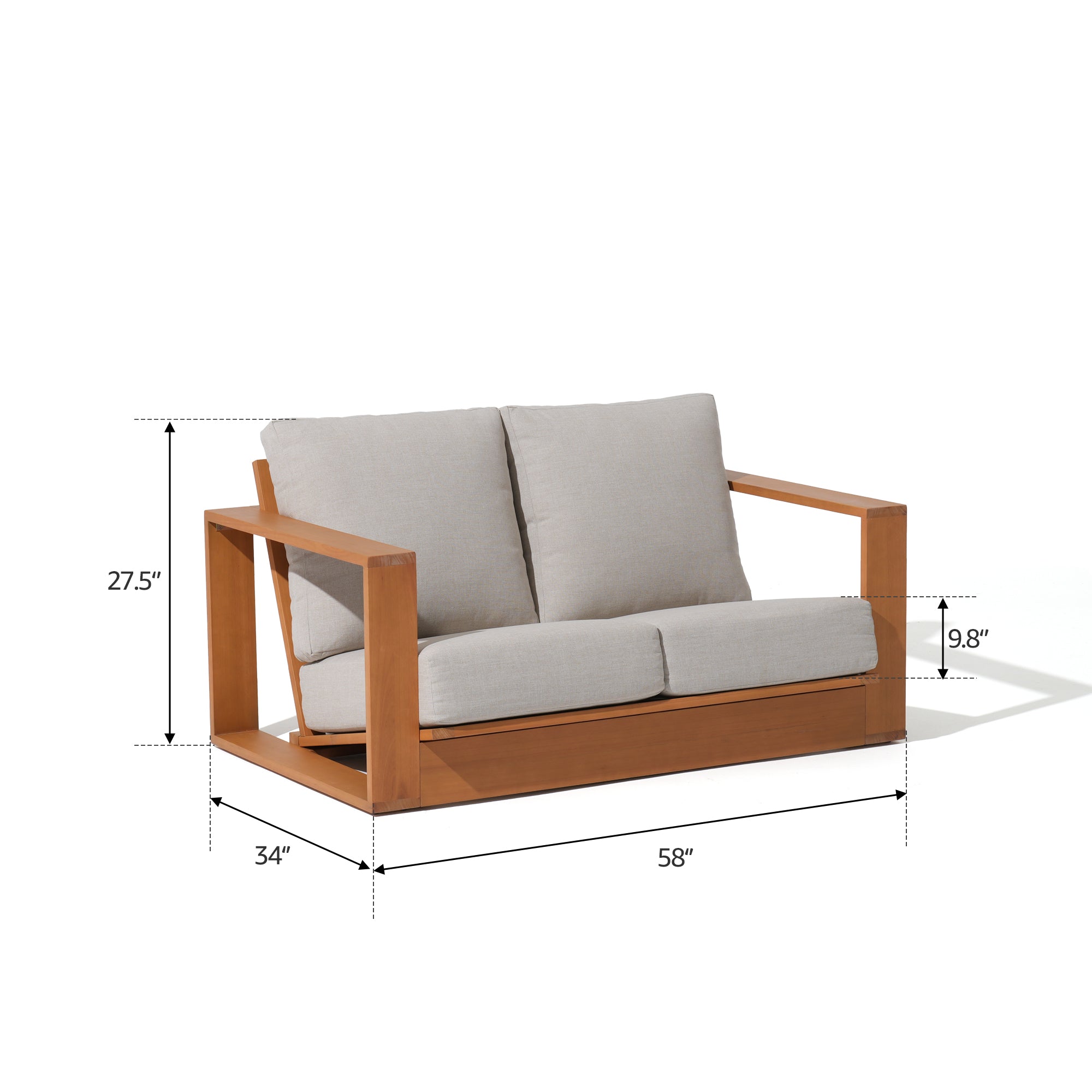 Drift 4 Seats Eucalyptus Wooden Outdoor Furniture Set with Fire Pit Table, Angled seat, Rope Backrest