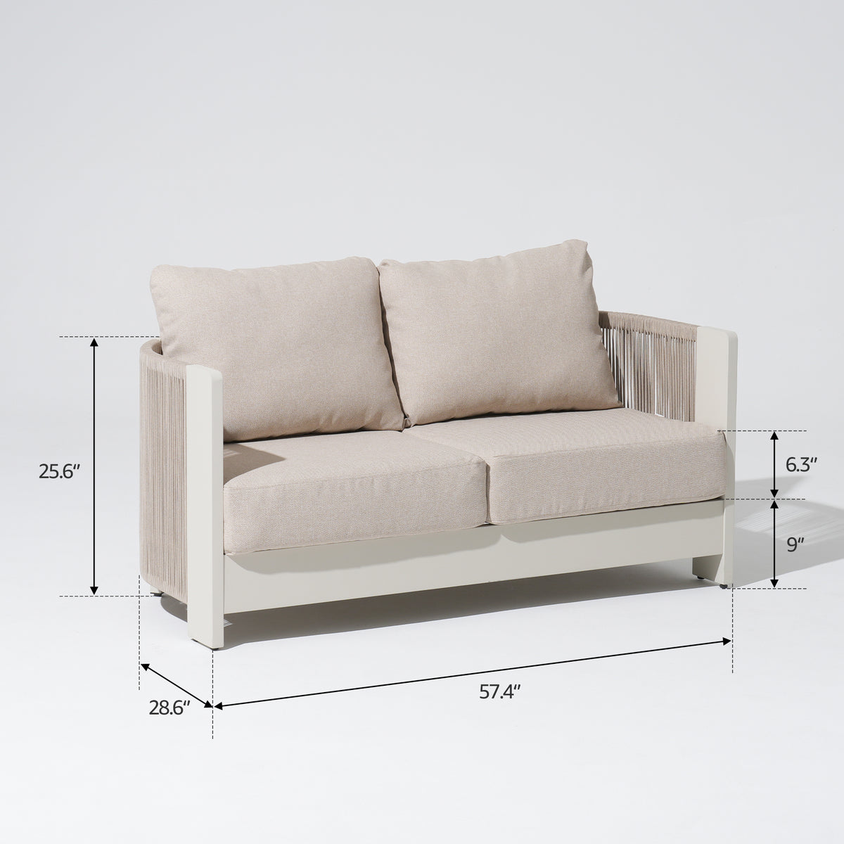 Irati 5-Piece Modern Aluminum and Rope Outdoor Loveseat Set, Oyster White