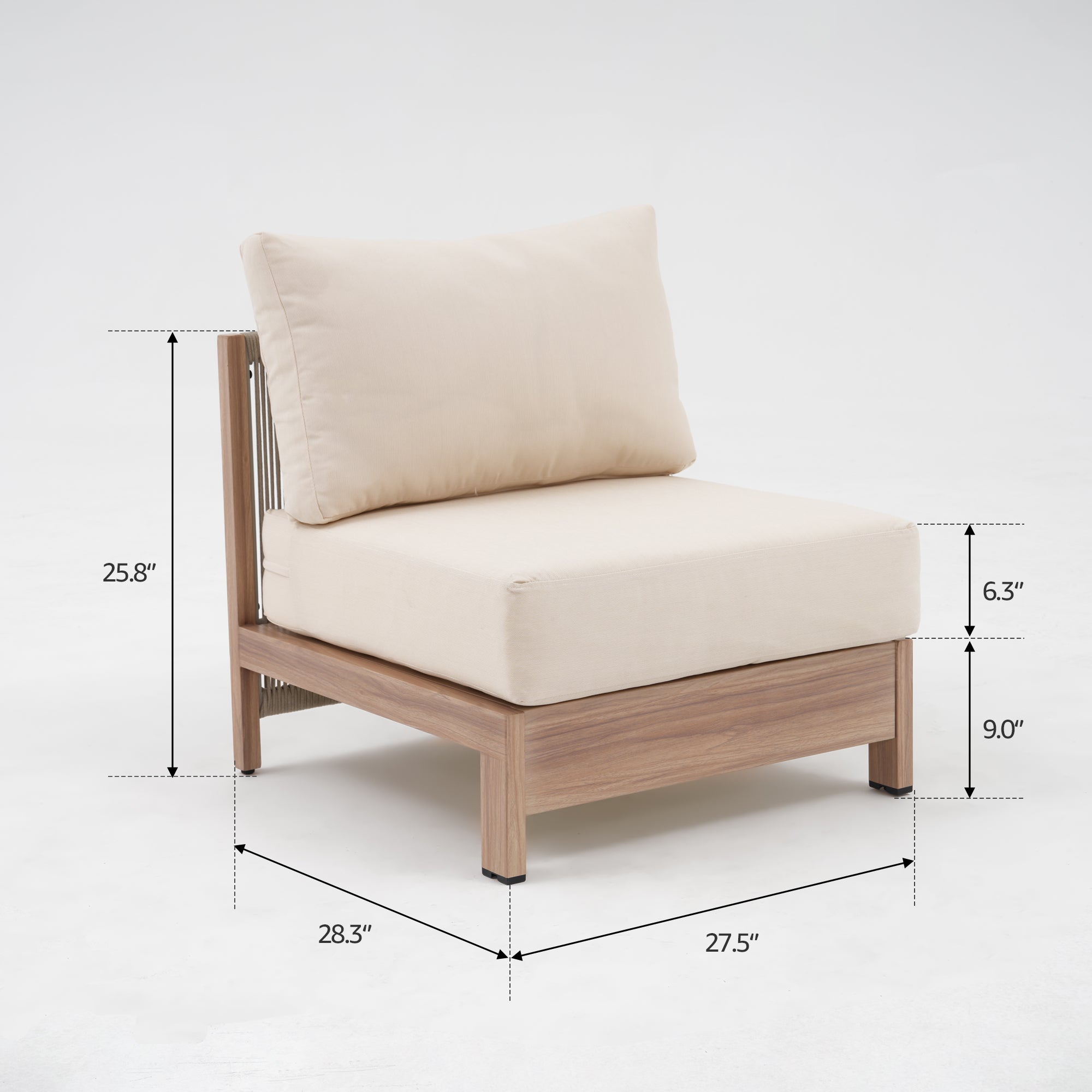 Irati Modern Aluminum Armless Chair with Cushions, Natural