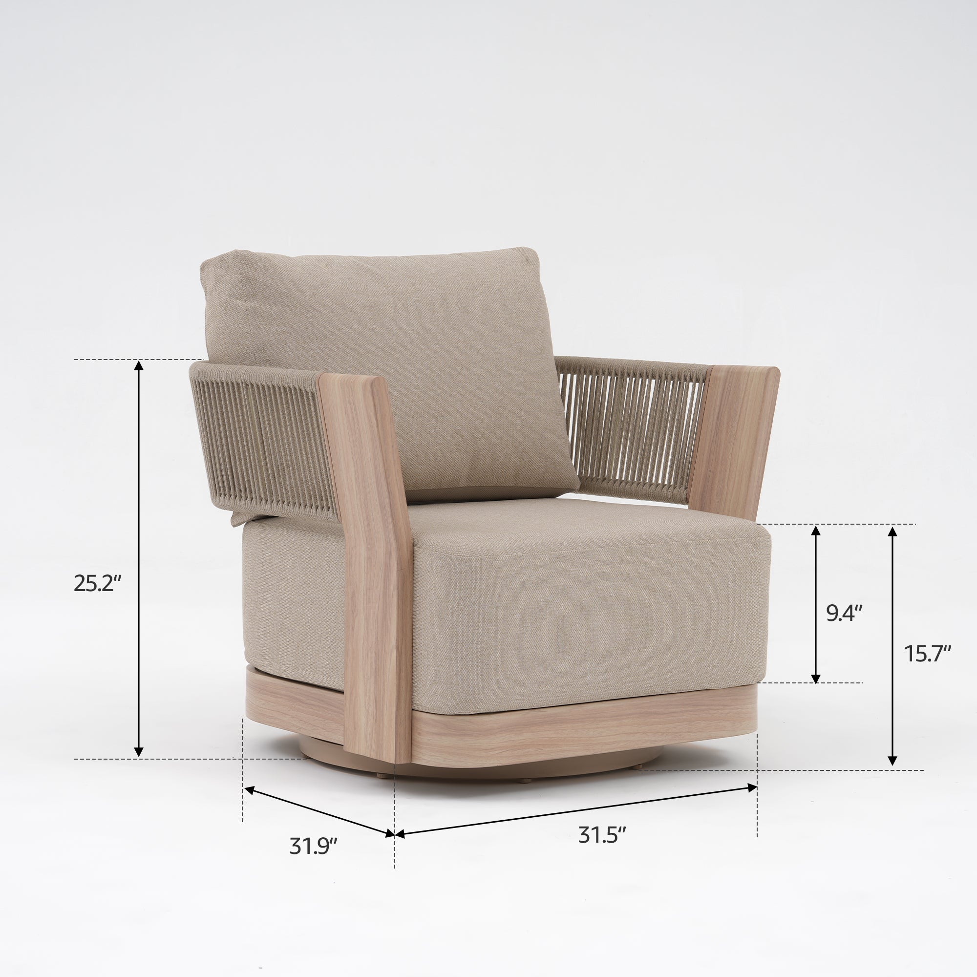 Bosa Rope Rattan Outdoor Conversation Set with Swivel Chair, Mixed Tables & Linen Cushions
